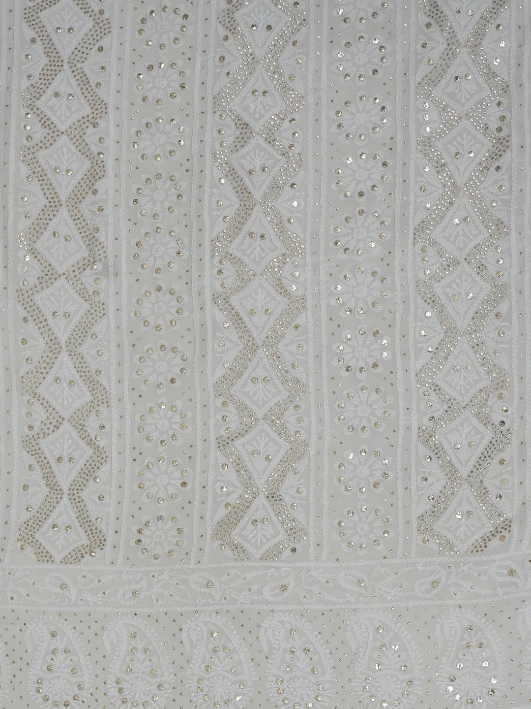 Ada Hand Embroidered Ivory White Pure Georgette Lucknowi Chikankari Unstitched Kurta Piece With Muqaish Work 01A388543