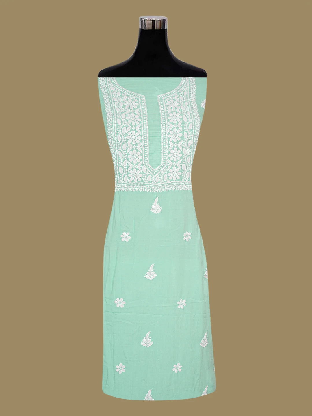 Ada Hand Embroidered Sea Green Modal Lucknowi Chikankari Unstitched Kurta Piece 01A638730