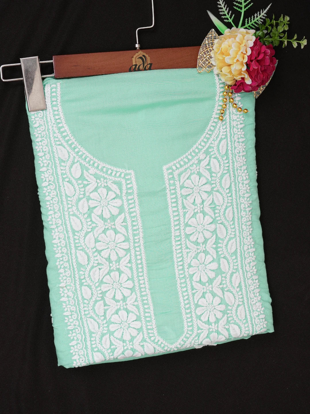 Ada Hand Embroidered Sea Green Modal Lucknowi Chikankari Unstitched Kurta Piece 01A638730