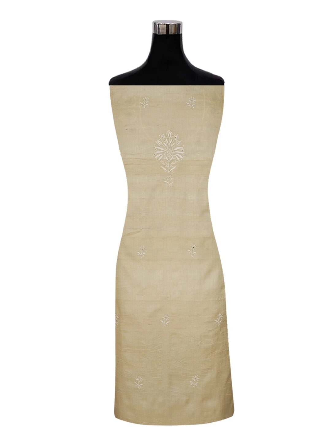 Ada Hand Embroidered Fawn Moonga Silk Lucknowi Chikankari Unstitched Kurta Piece With Zari Work 01A528312