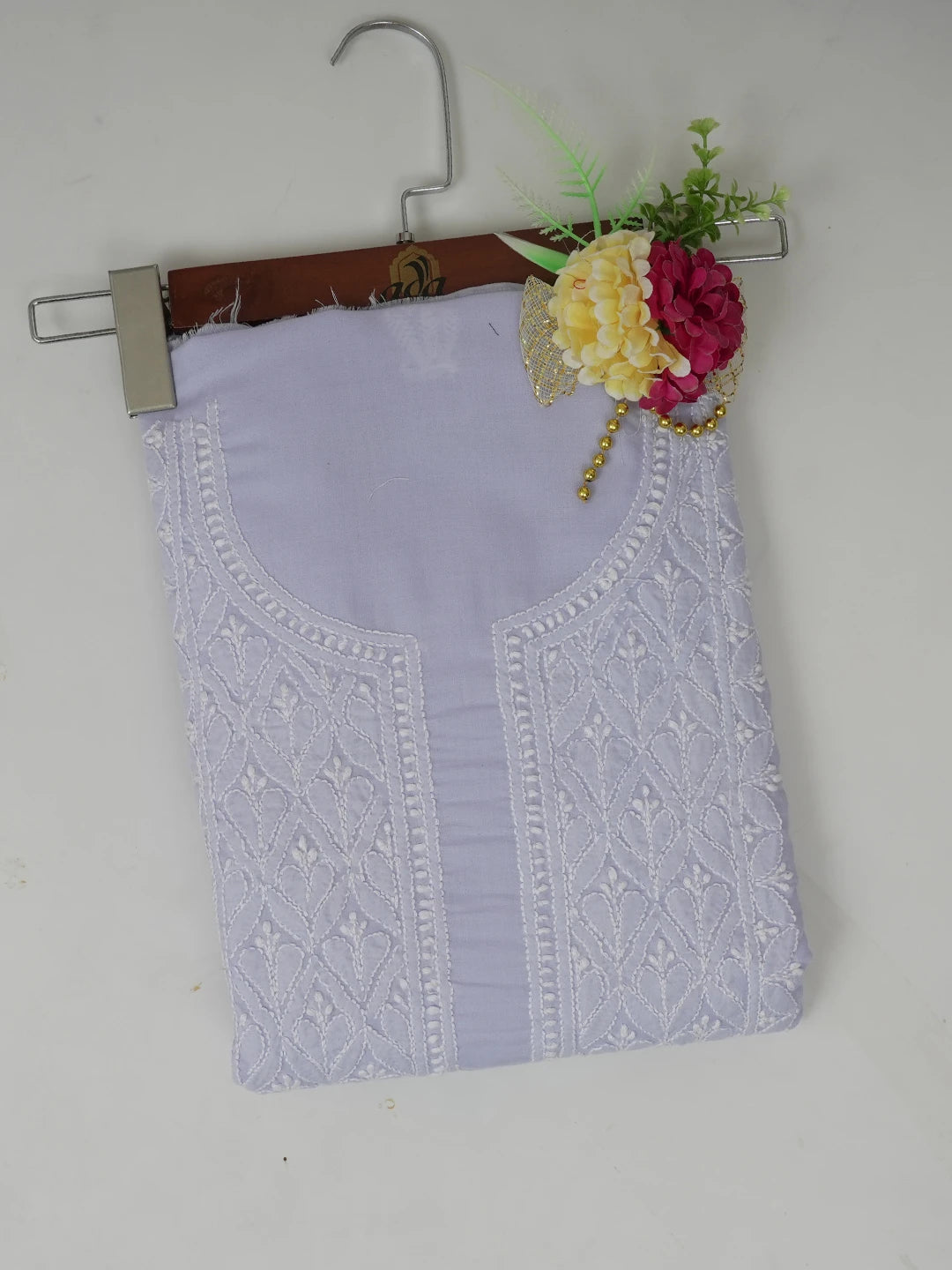 Ada Hand Embroidered Mauve Cotton Lucknowi Chikankari Unstitched Kurta Piece 01A607327
