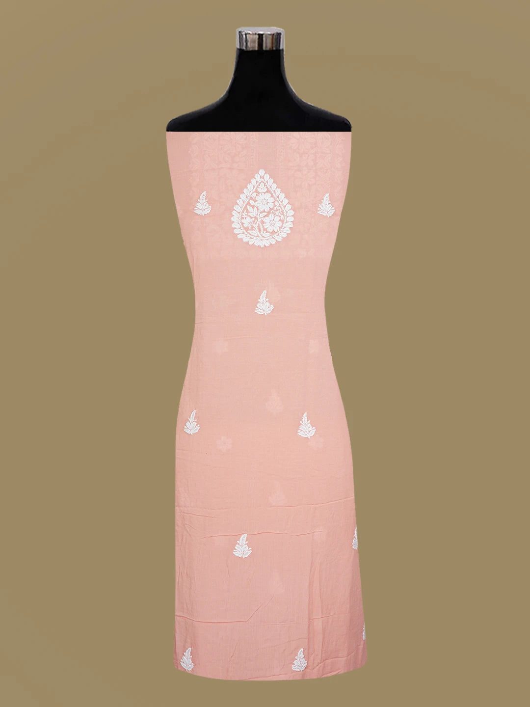Ada Hand Embroidered Peach Pink Modal Lucknowi Chikankari Unstitched Kurta Piece 01A638728