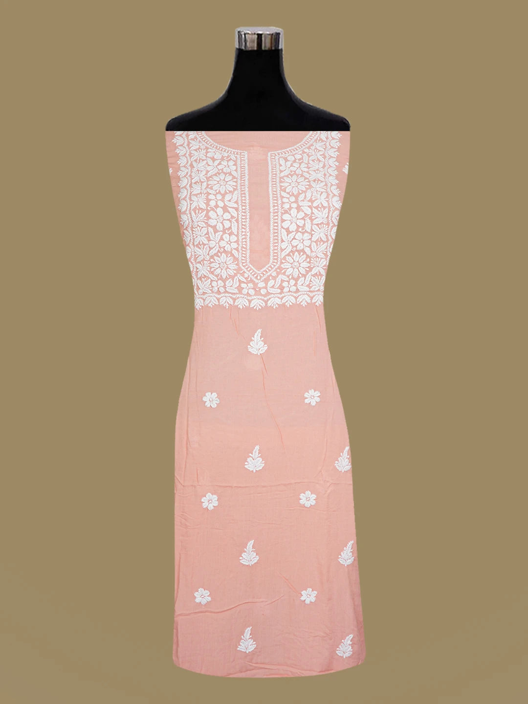 Ada Hand Embroidered Peach Pink Modal Lucknowi Chikankari Unstitched Kurta Piece 01A638728