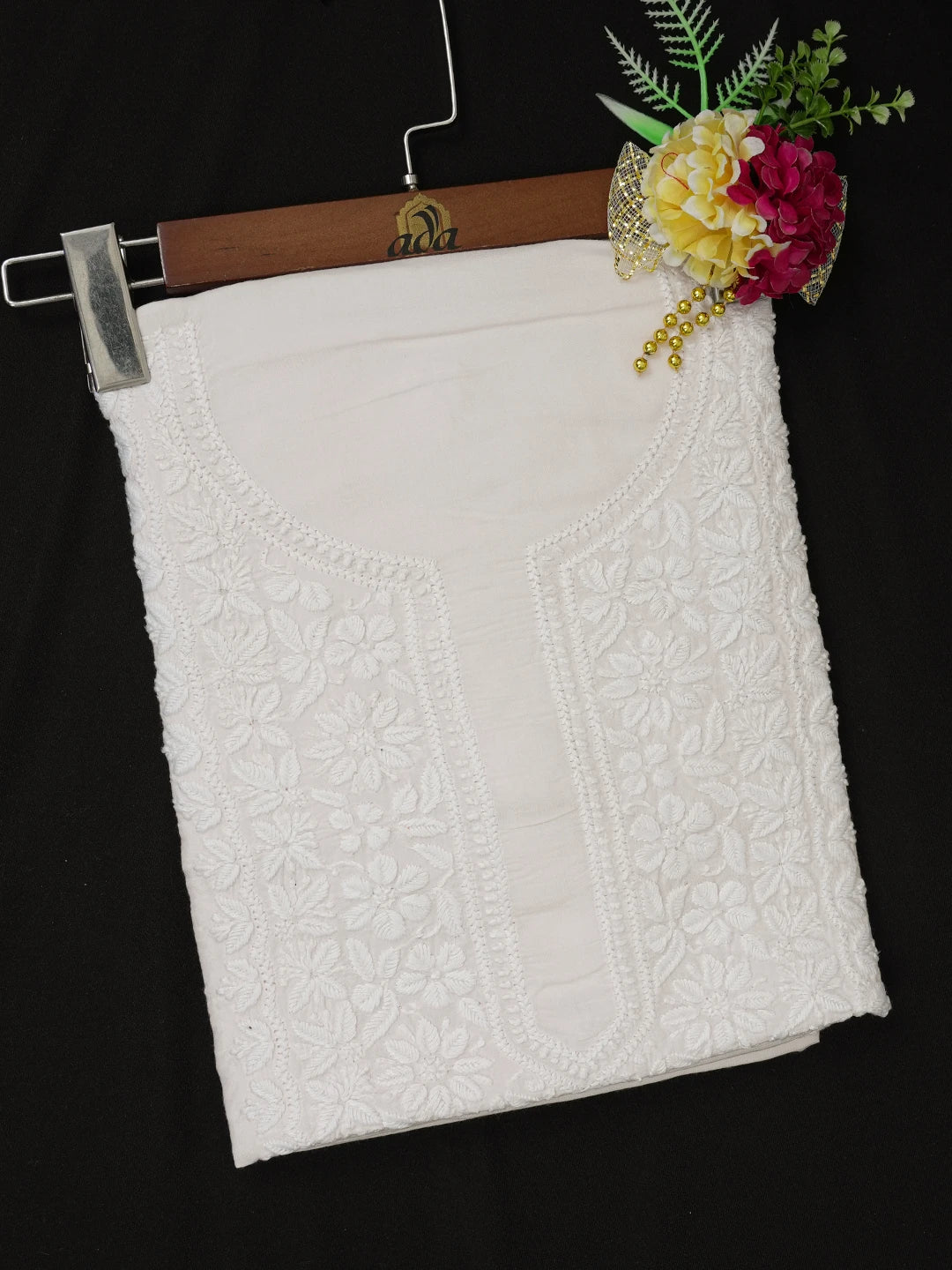 Ada Hand Embroidered Powder Pink Modal Lucknowi Chikankari Unstitched Kurta Piece 01A638736