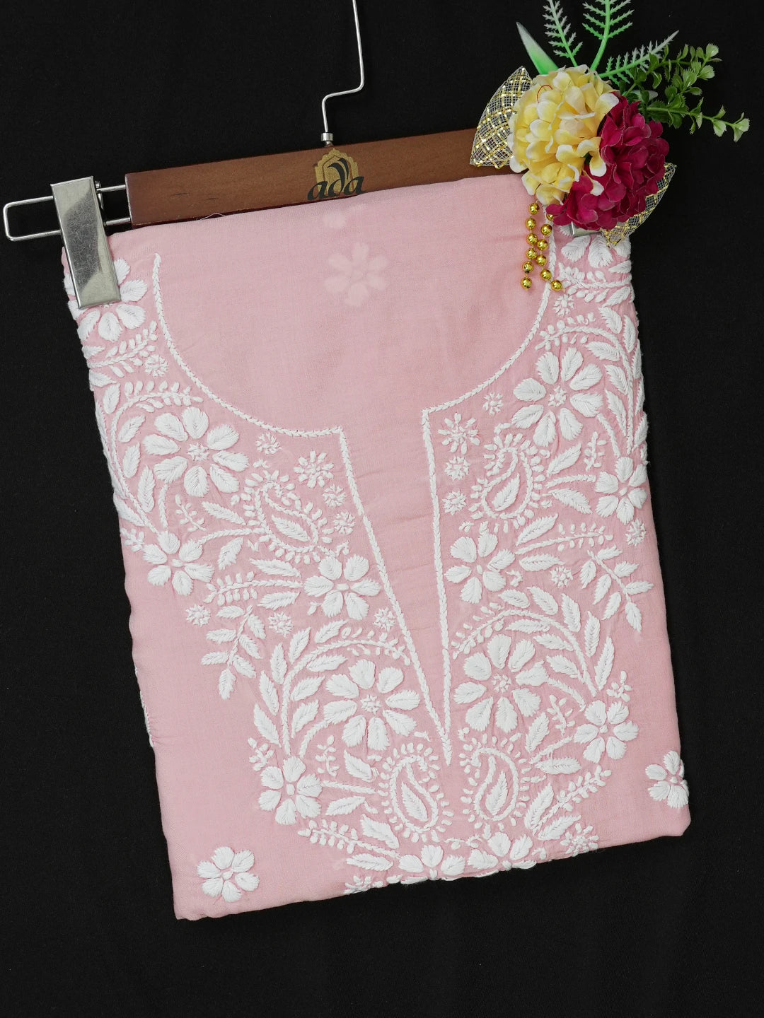 Ada Hand Embroidered Candlelight Peach Modal Lucknowi Chikankari Unstitched Kurta Piece 01A638725
