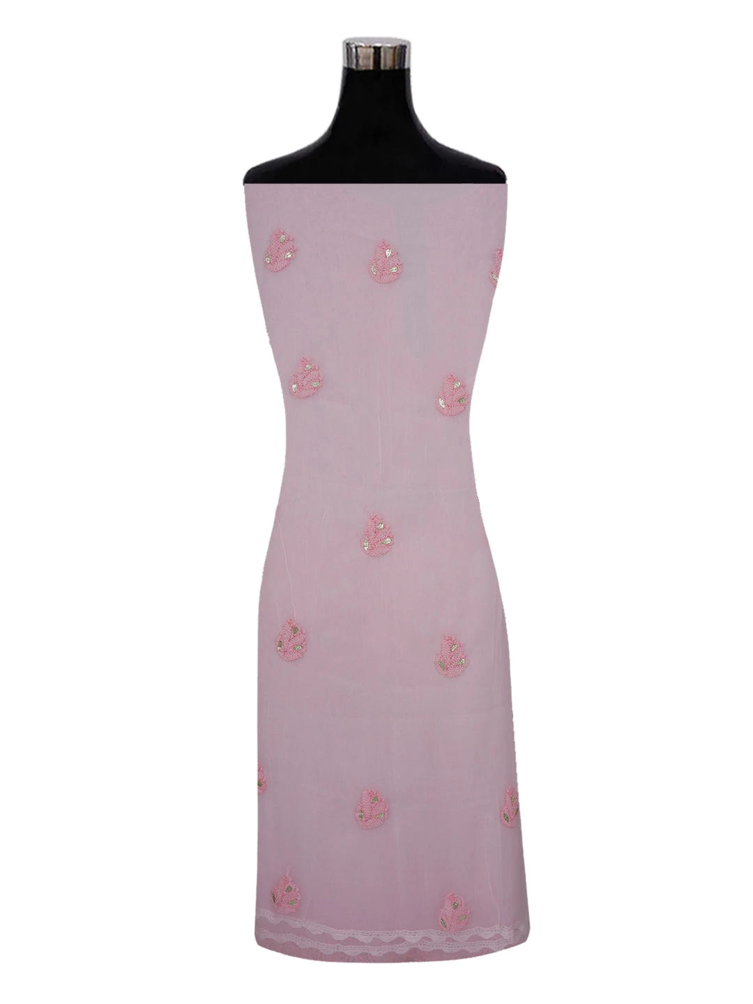 Ada Hand Embroidered Pink Faux Georgette Lucknowi Chikankari Unstitched Kurta Piece With Gota Patti Work 01A614068