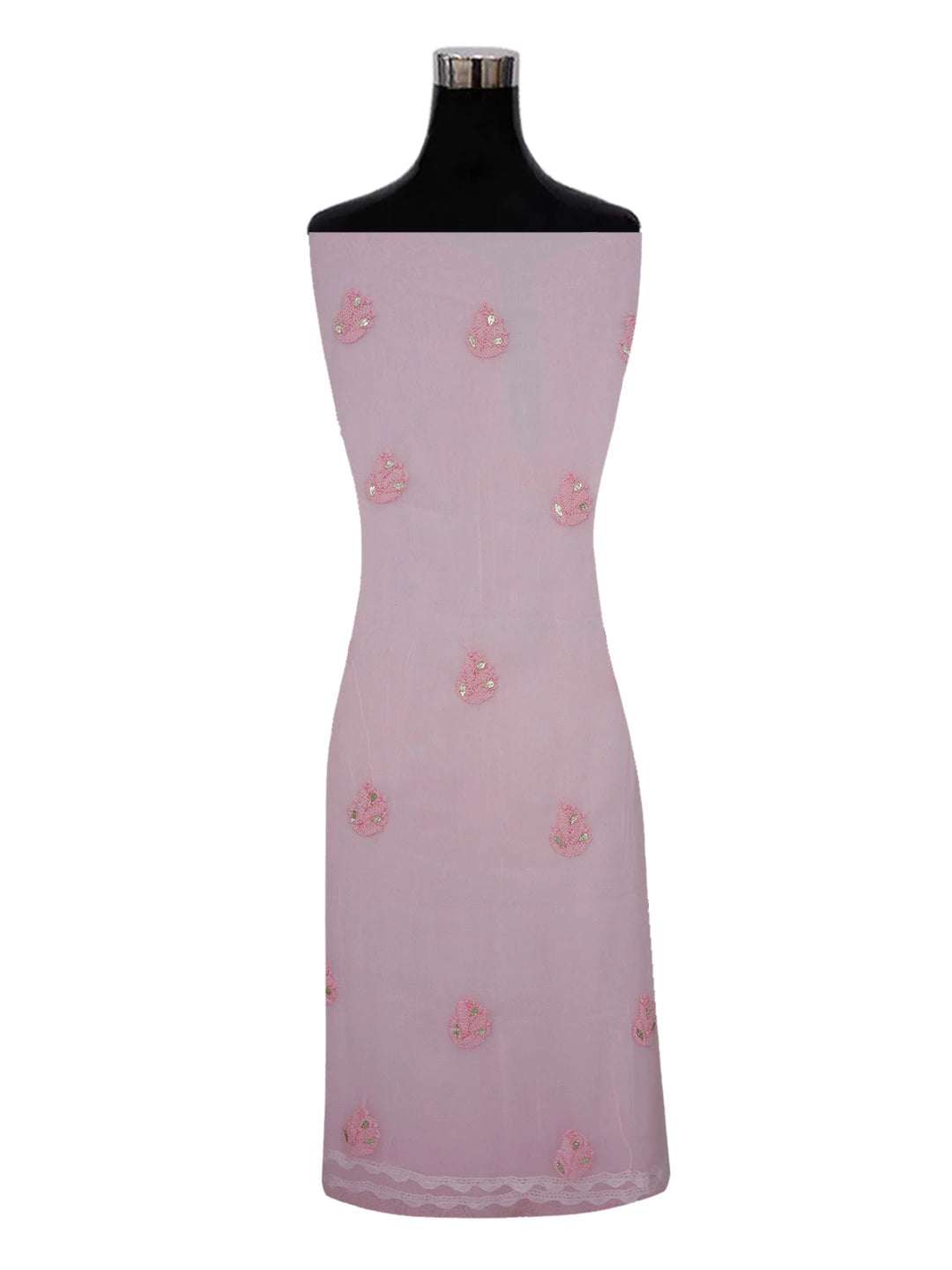 Ada Hand Embroidered Pink Faux Georgette Lucknowi Chikankari Unstitched Kurta Piece With Gota Patti Work 01A614068