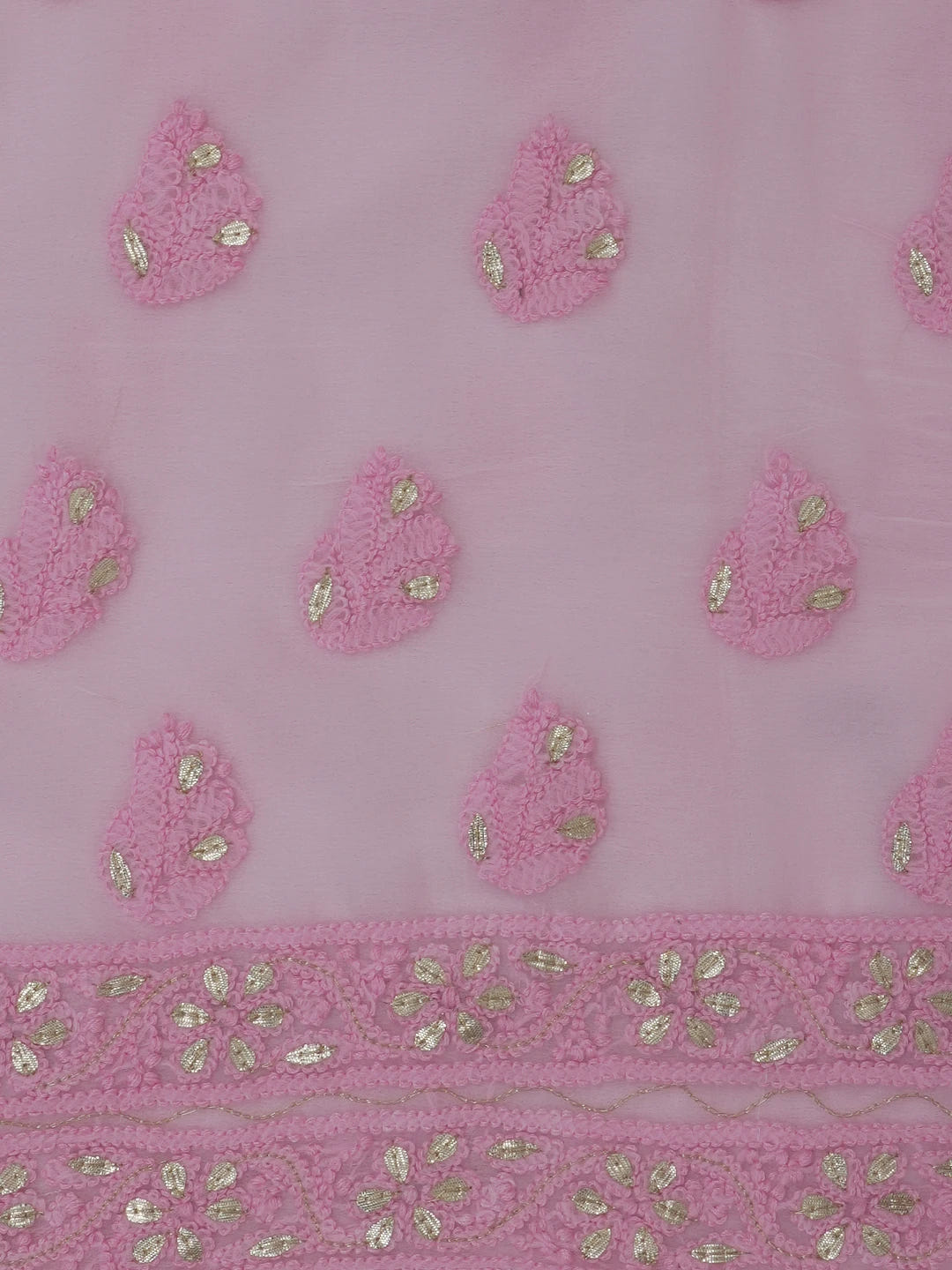 Ada Hand Embroidered Pink Faux Georgette Lucknowi Chikankari Unstitched Kurta Piece With Gota Patti Work 01A614068