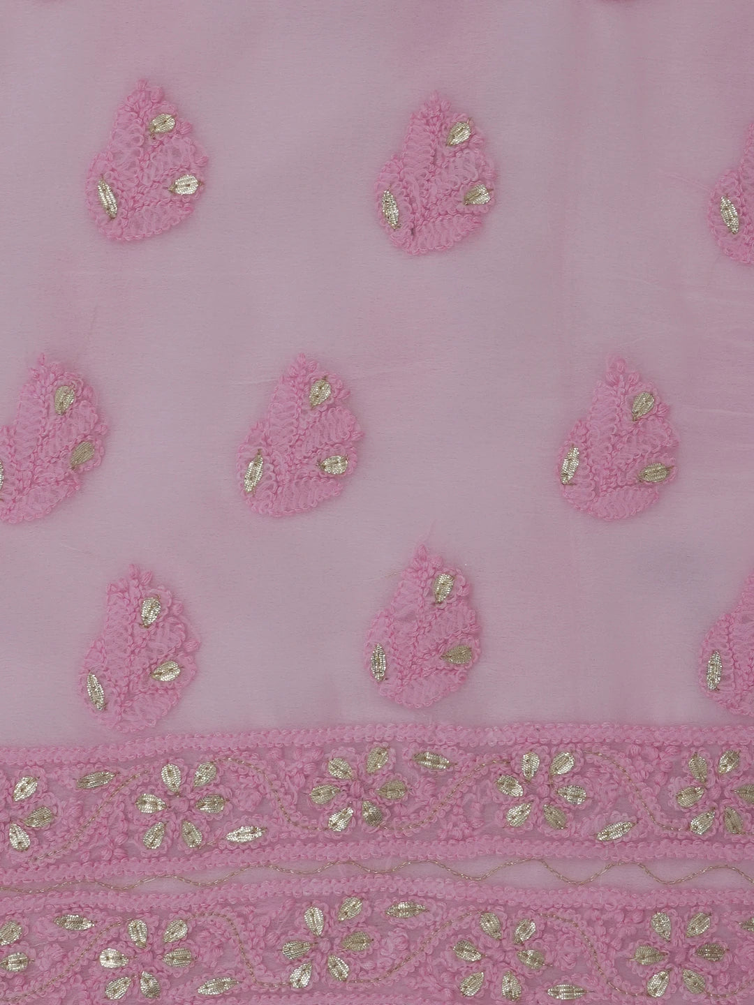 Ada Hand Embroidered Pink Faux Georgette Lucknowi Chikankari Unstitched Kurta Piece With Gota Patti Work 01A614068