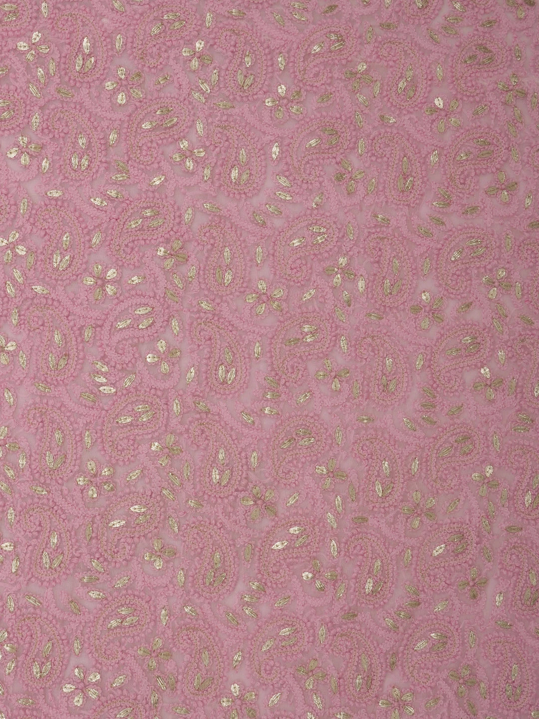 Ada Hand Embroidered Pink Faux Georgette Lucknowi Chikankari Unstitched Kurta Piece With Gota Patti Work 01A614068