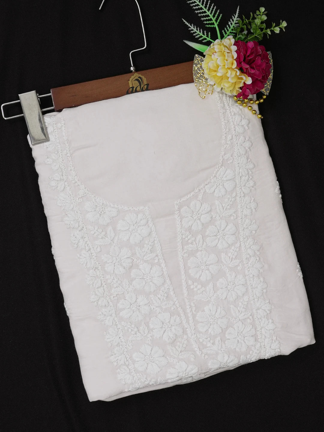 Ada Hand Embroidered Powder Pink Modal Lucknowi Chikankari Unstitched Kurta Piece 01A638735