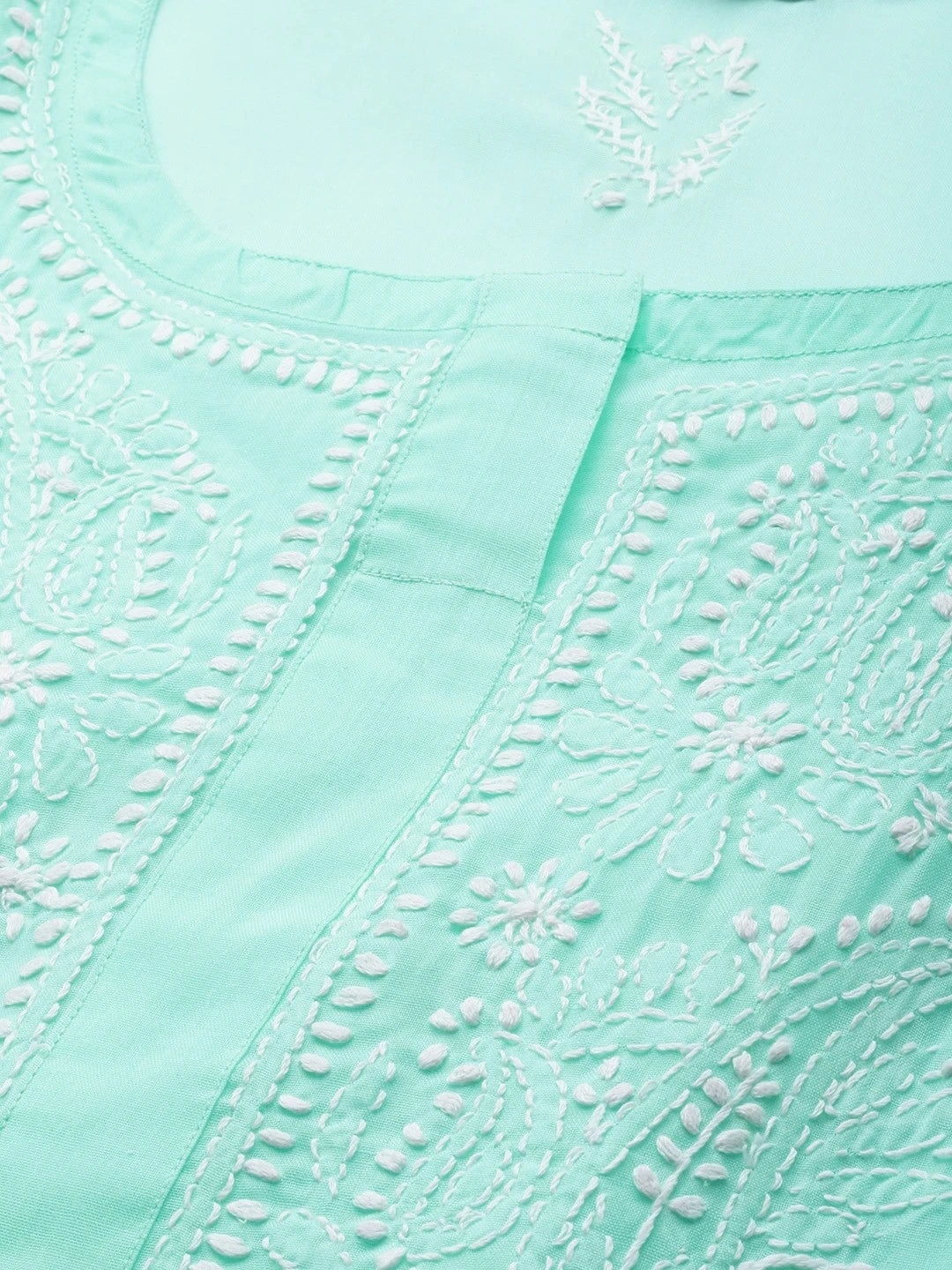 Ada Hand Embroidered Sea Green Cotton Lucknowi Chikankari Kurta A133580