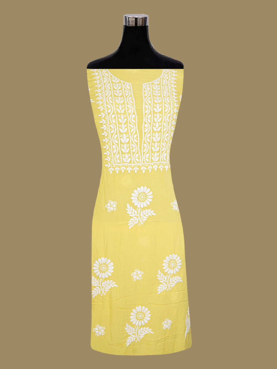 Ada Hand Embroidered Yellow Modal Lucknowi Chikankari Unstitched Kurta Piece 01A638722