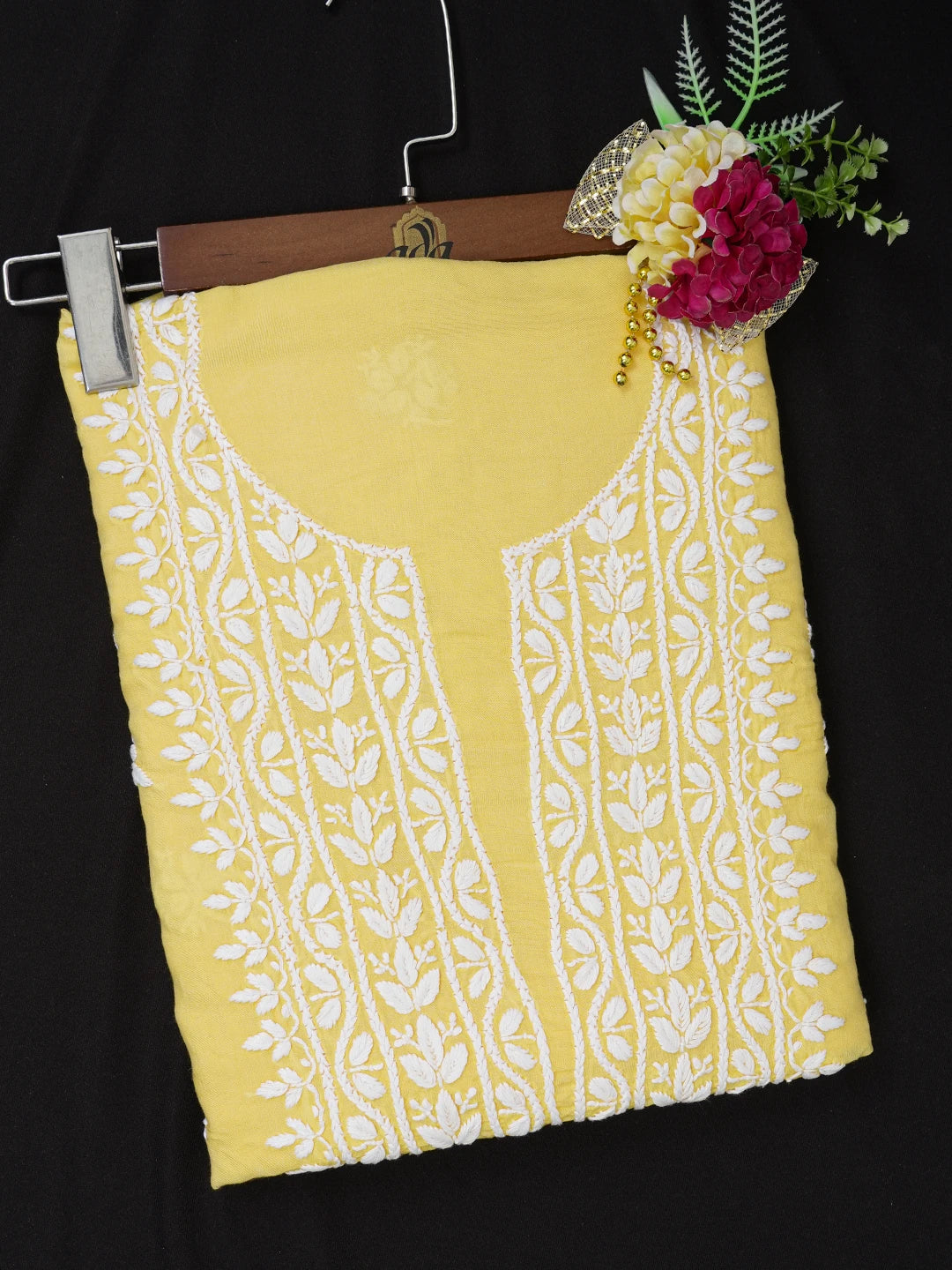 Ada Hand Embroidered Yellow Modal Lucknowi Chikankari Unstitched Kurta Piece 01A638722
