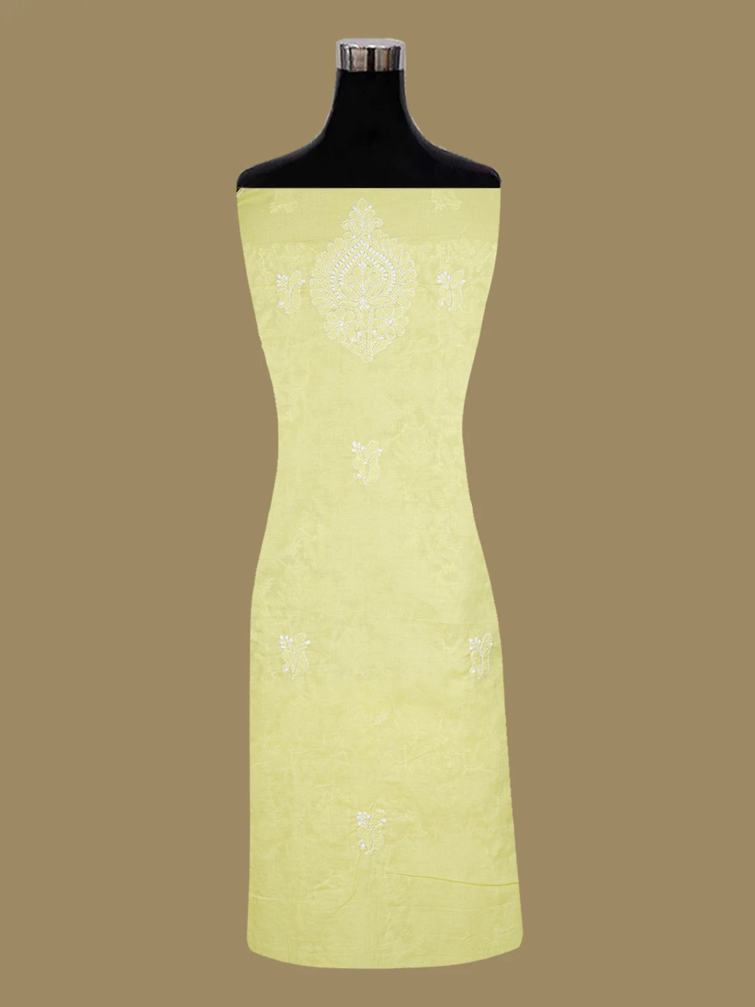 Ada Hand Embroidered Yellow Cotton Lucknowi Chikankari Unstitched Kurta Piece 01A607220