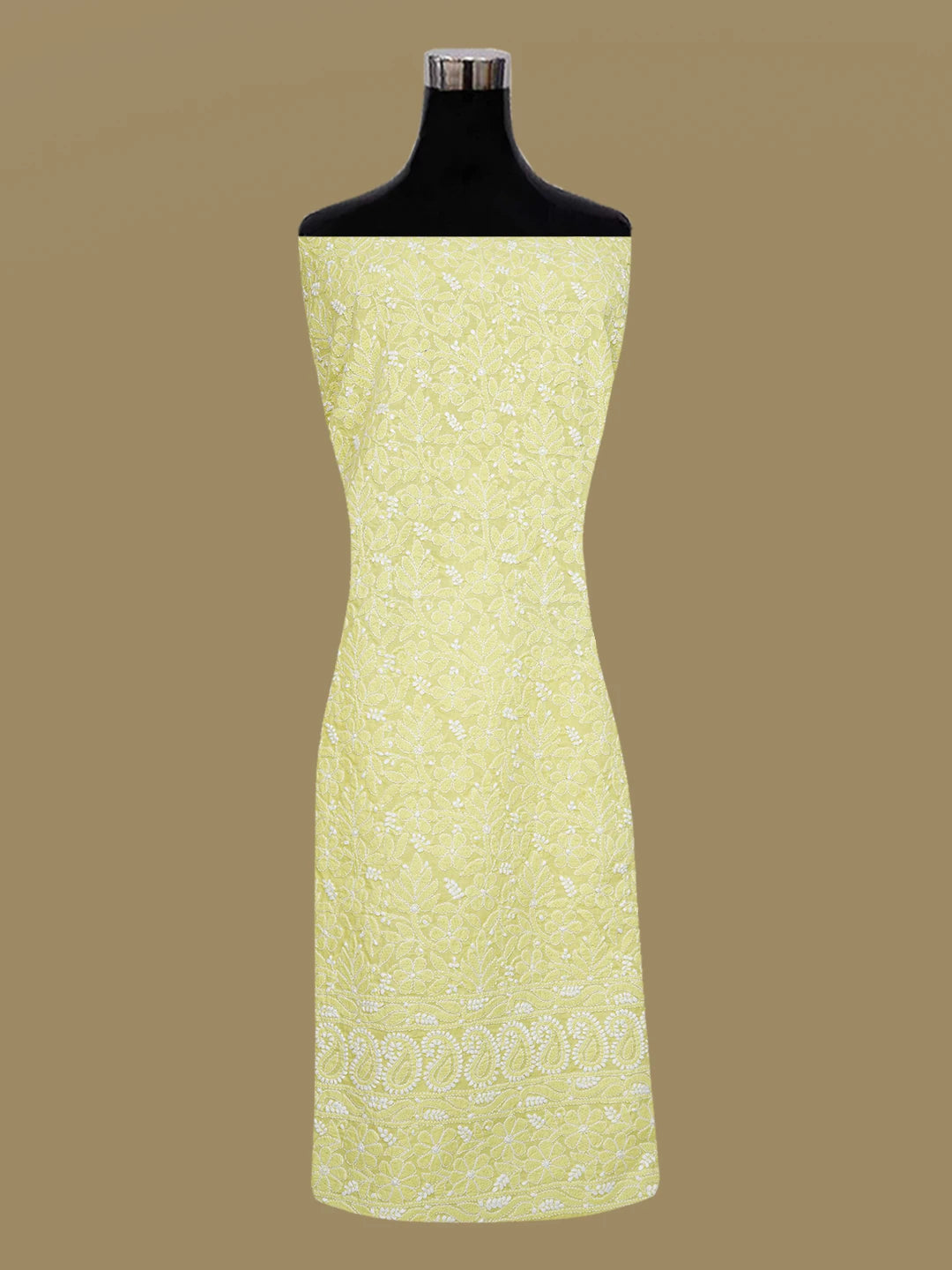 Ada Hand Embroidered Yellow Cotton Lucknowi Chikankari Unstitched Kurta Piece 01A607220