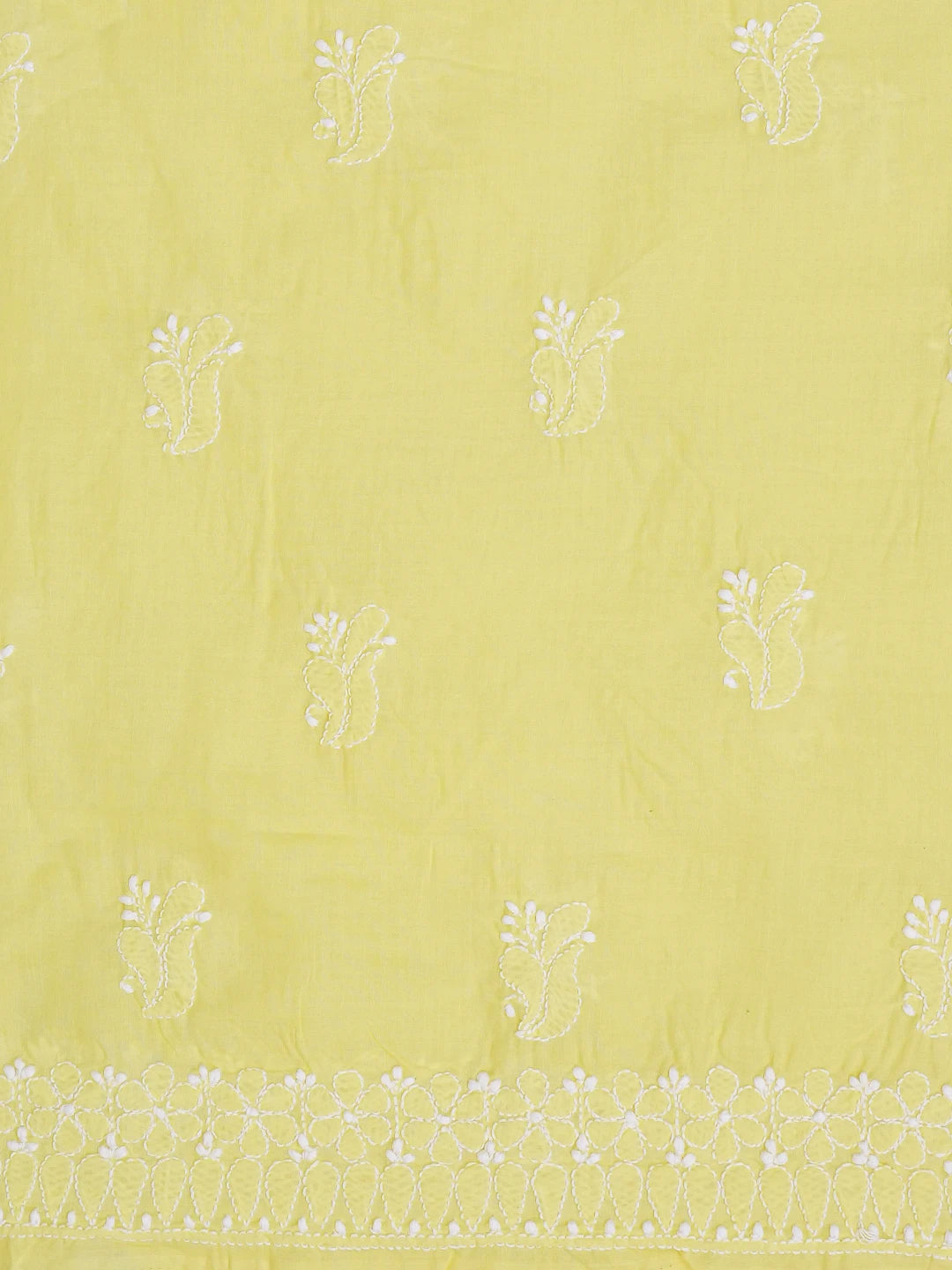 Ada Hand Embroidered Yellow Cotton Lucknowi Chikankari Unstitched Kurta Piece 01A607220