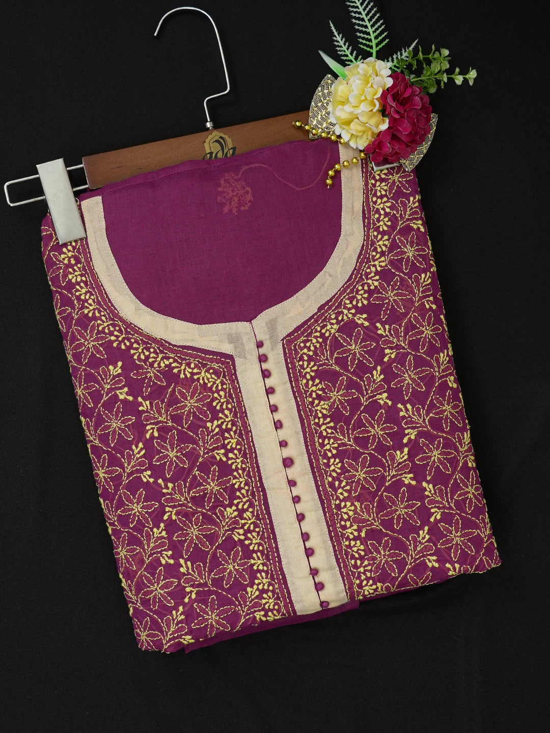 Ada Hand Embroidered Wine Cotton Lucknowi Chikankari Unstitched Kurta Piece 01A638775