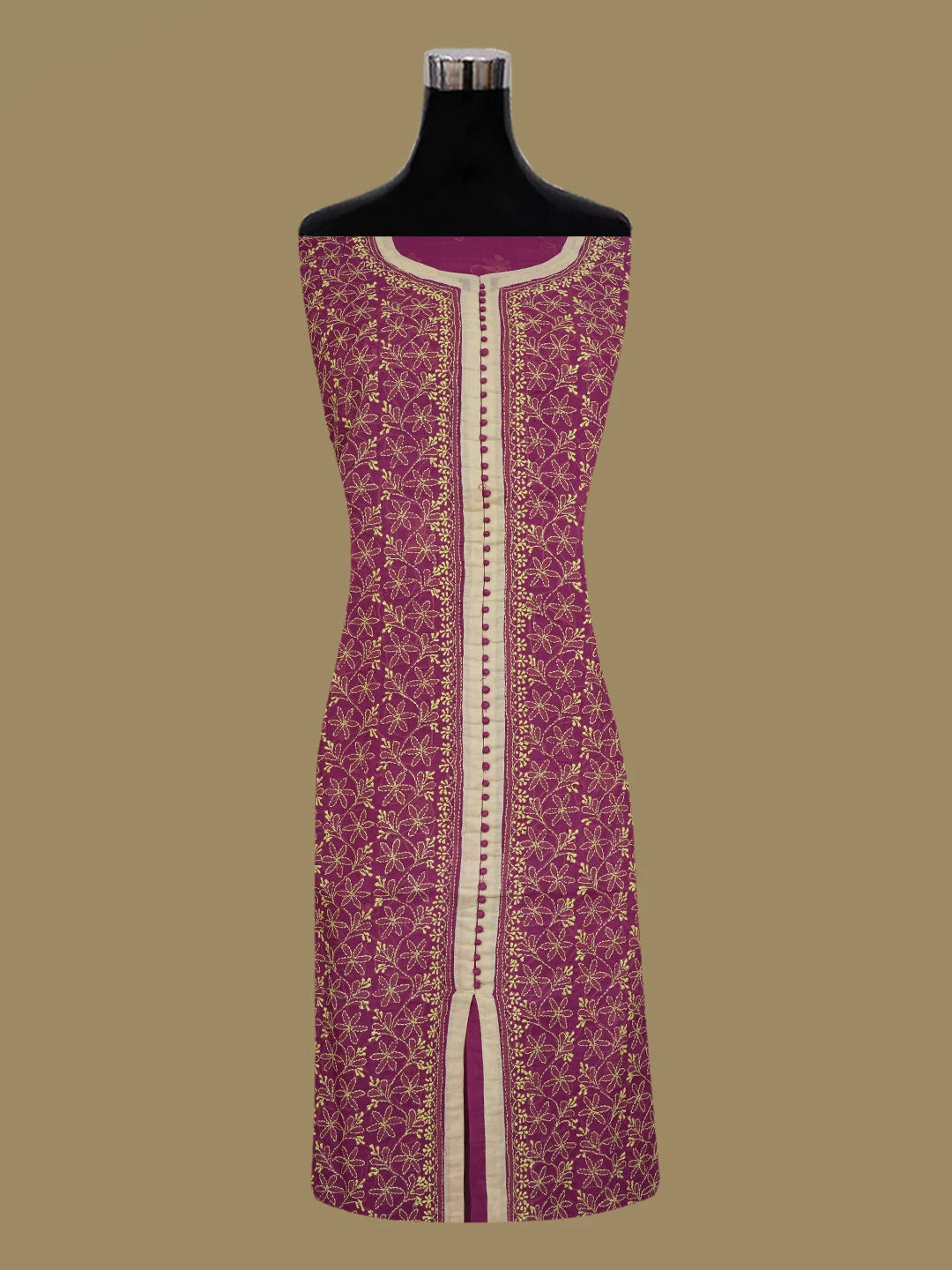 Ada Hand Embroidered Wine Cotton Lucknowi Chikankari Unstitched Kurta Piece 01A638775