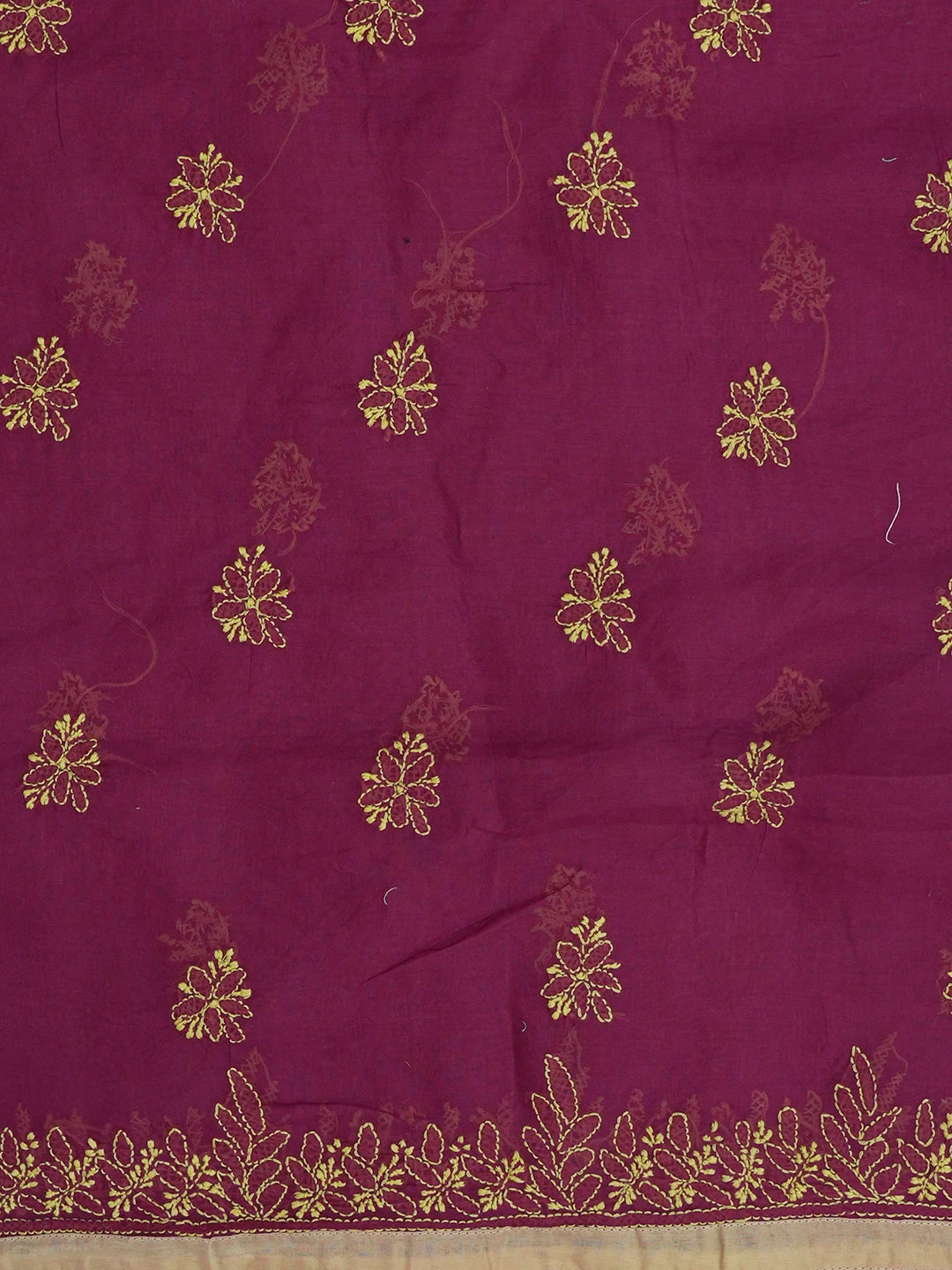 Ada Hand Embroidered Wine Cotton Lucknowi Chikankari Unstitched Kurta Piece 01A638775
