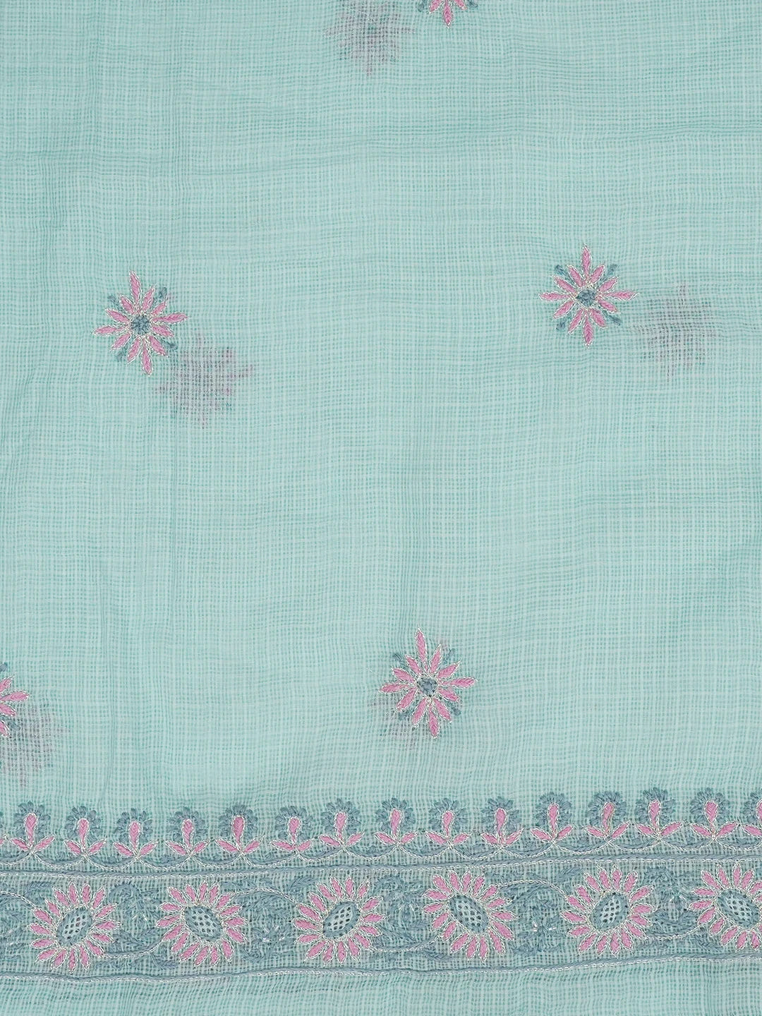 Ada Hand Embroidered Sea Green Kota Lucknowi Chikankari Unstitched Kurta Dupatta Set with Cutdana Work 01A623108