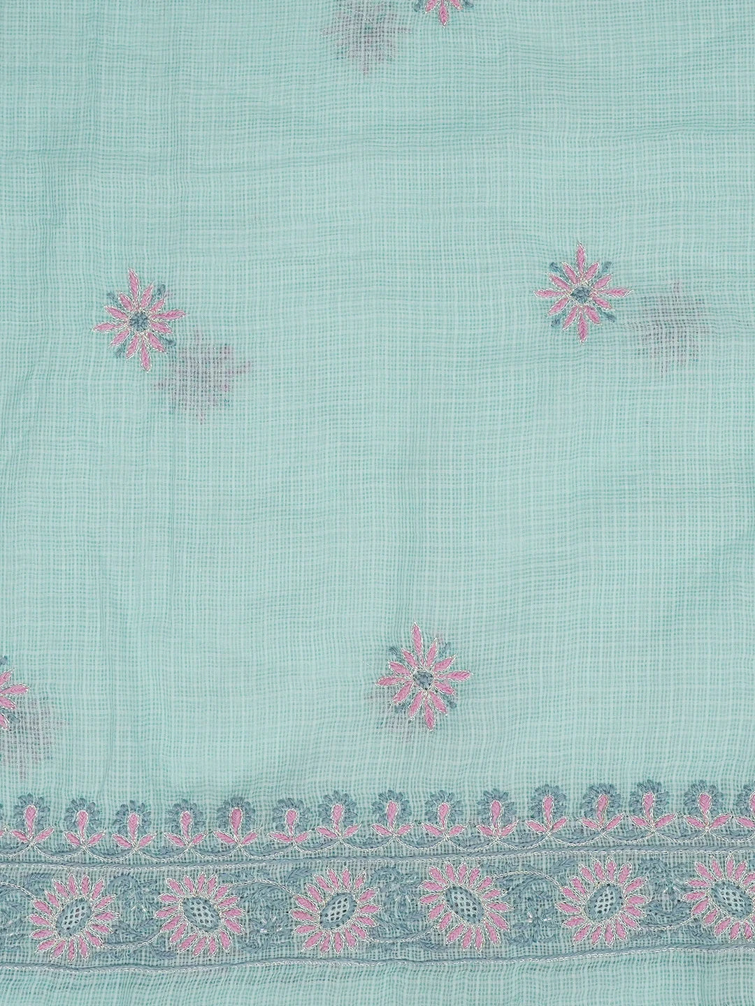 Ada Hand Embroidered Sea Green Kota Lucknowi Chikankari Unstitched Kurta Dupatta Set with Cutdana Work 01A623108