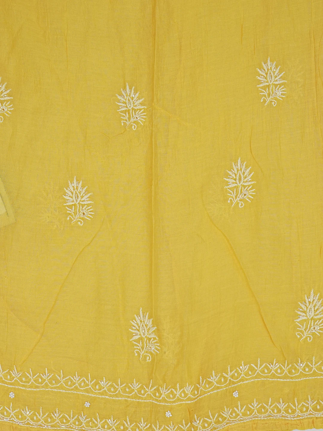 Ada Hand Embroidered Amber Yellow Chanderi Lucknowi Chikankari Unstitched Kurta Dupatta Set With Cutdana Work 01A631203