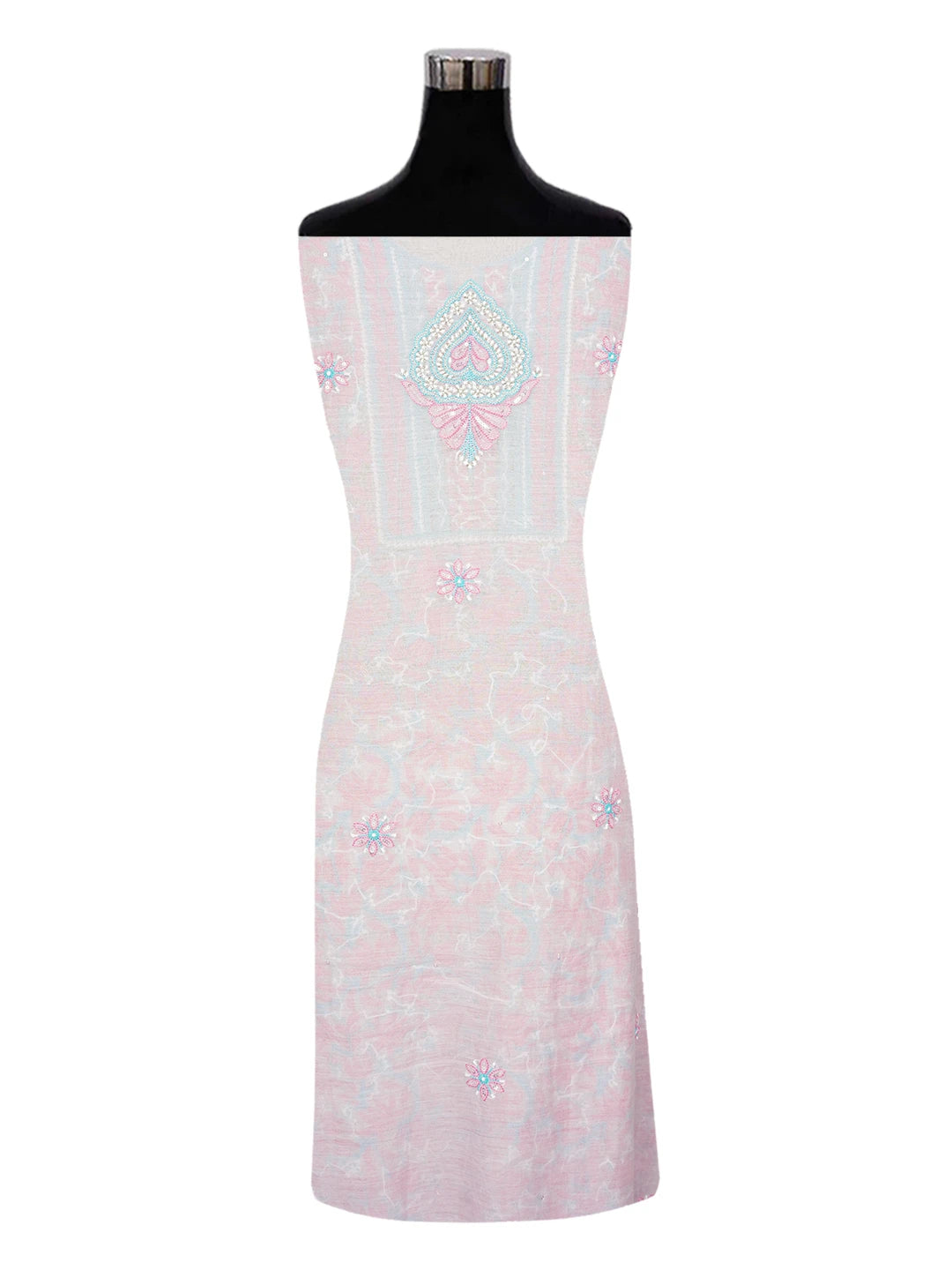 Ada Hand Embroidered Cherry Blossom Pink Chanderi Lucknowi Chikankari Unstitched Kurta Dupatta Set With Sequinned Work 01A610248