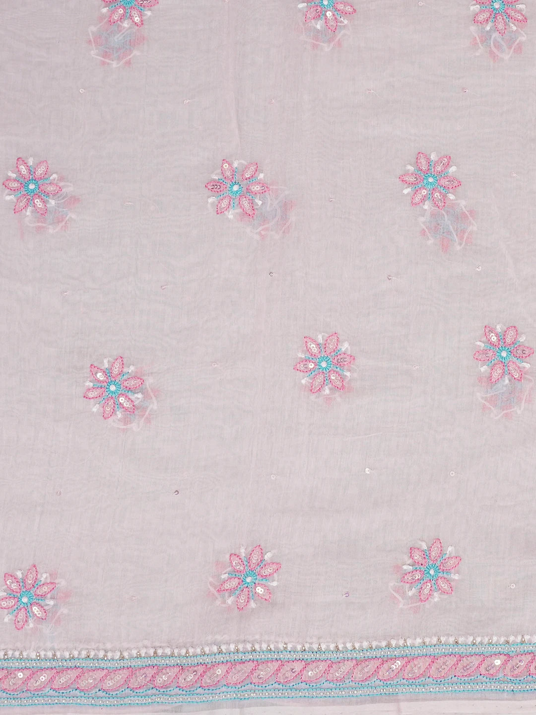 Ada Hand Embroidered Cherry Blossom Pink Chanderi Lucknowi Chikankari Unstitched Kurta Dupatta Set With Sequinned Work 01A610248