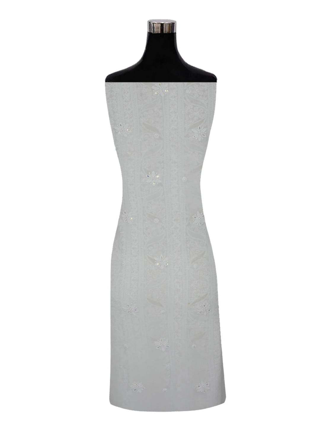 Ada Hand Embroidered White Viscose Georgette Lucknowi Chikankari Unstitched Kurta Piece With Sequinned and Cutdana Work 01A394848