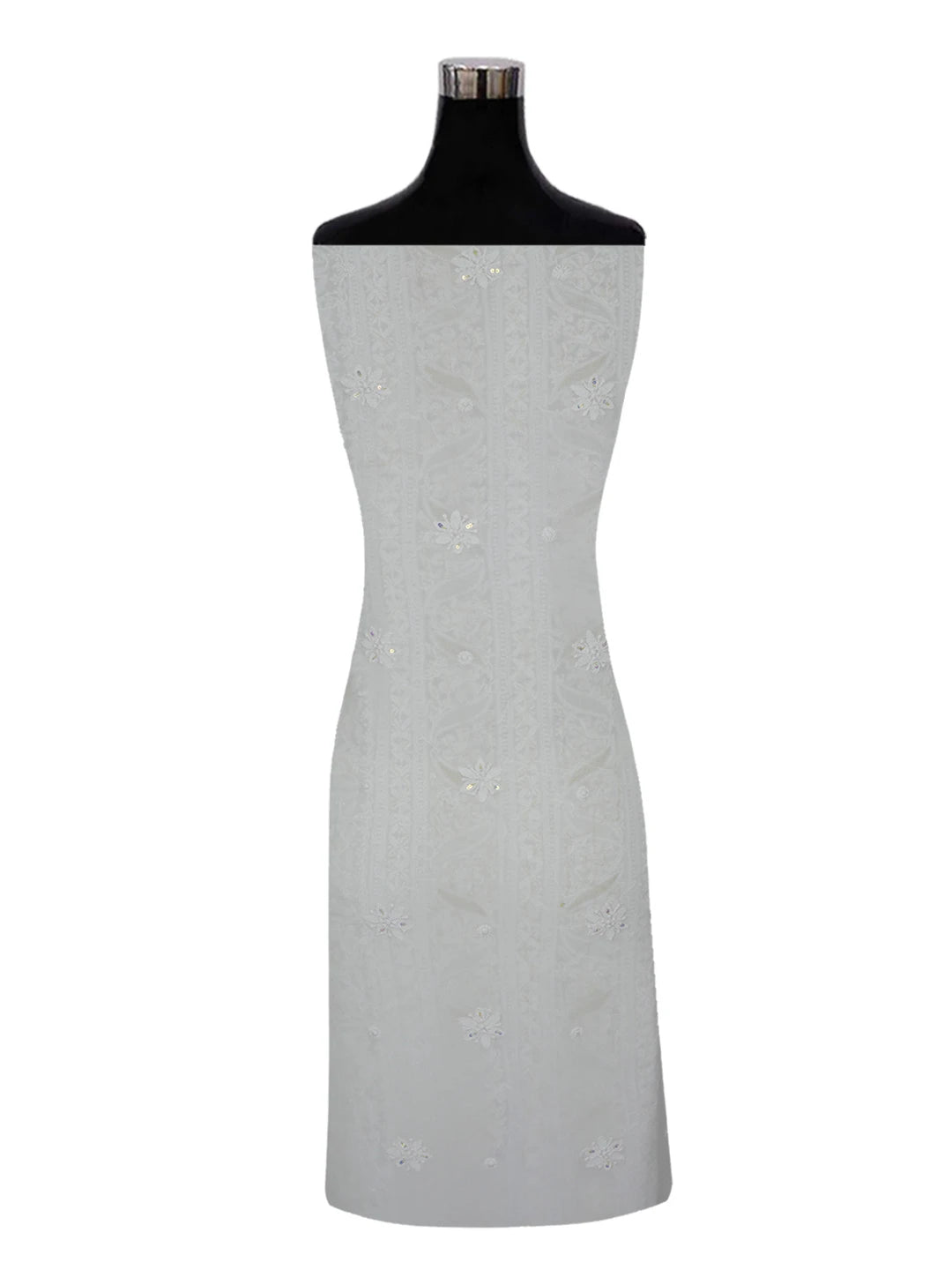 Ada Hand Embroidered White Viscose Georgette Lucknowi Chikankari Unstitched Kurta Piece With Sequinned and Cutdana Work 01A394848
