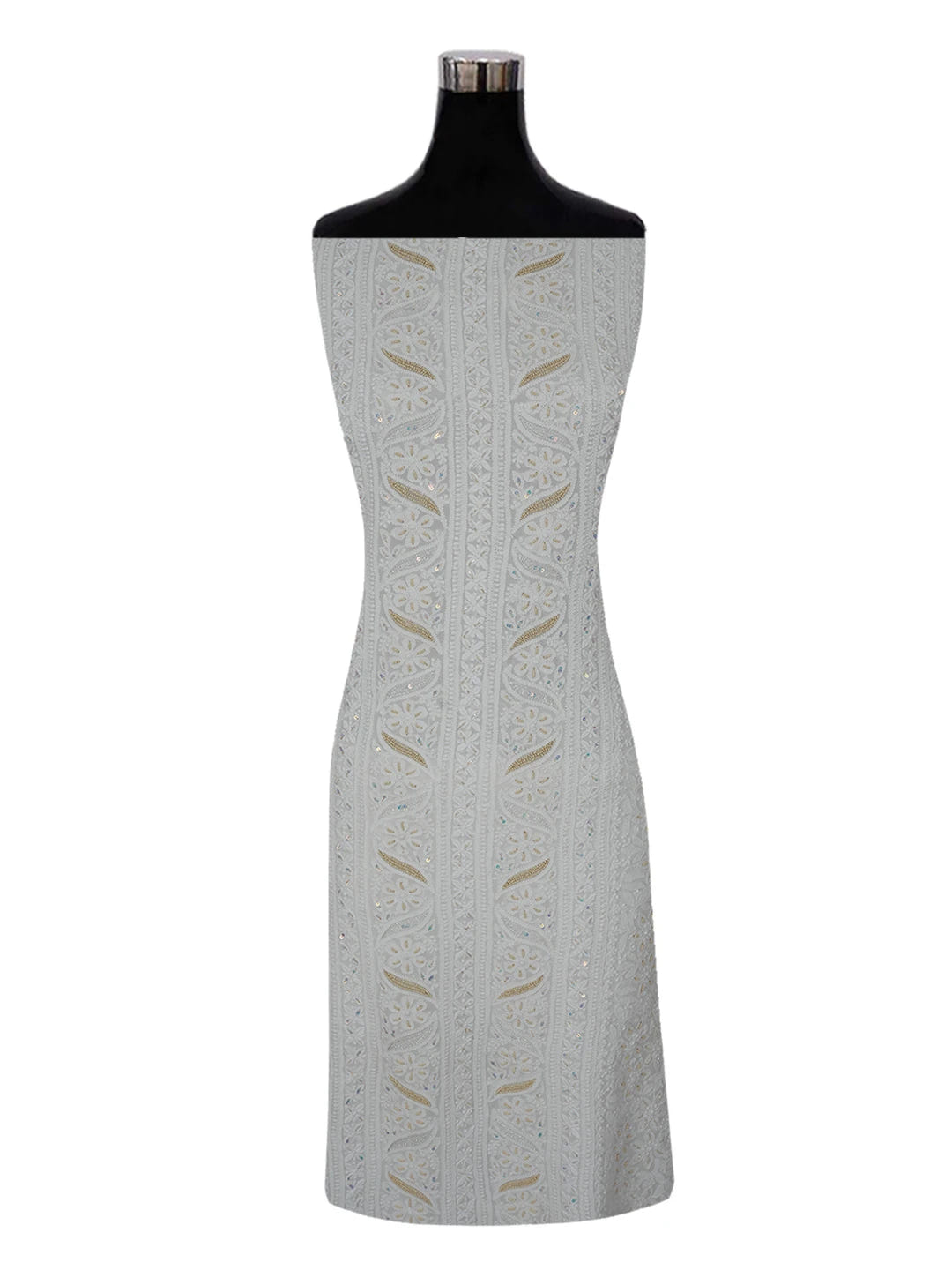 Ada Hand Embroidered White Viscose Georgette Lucknowi Chikankari Unstitched Kurta Piece With Sequinned and Cutdana Work 01A394848
