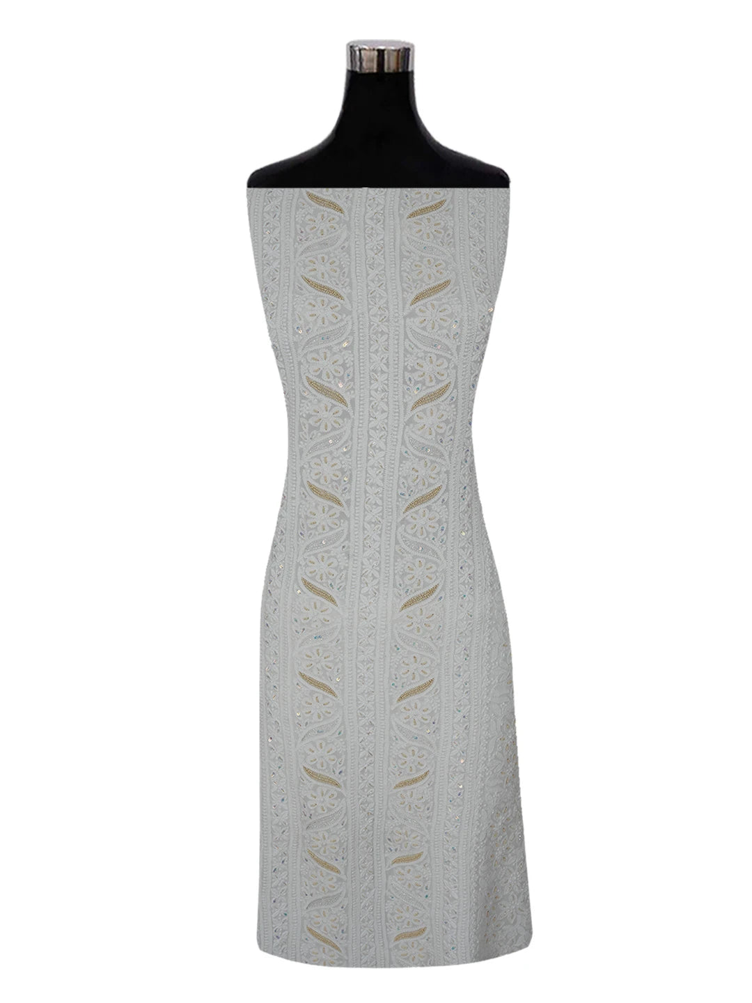 Ada Hand Embroidered White Viscose Georgette Lucknowi Chikankari Unstitched Kurta Piece With Sequinned and Cutdana Work 01A394848