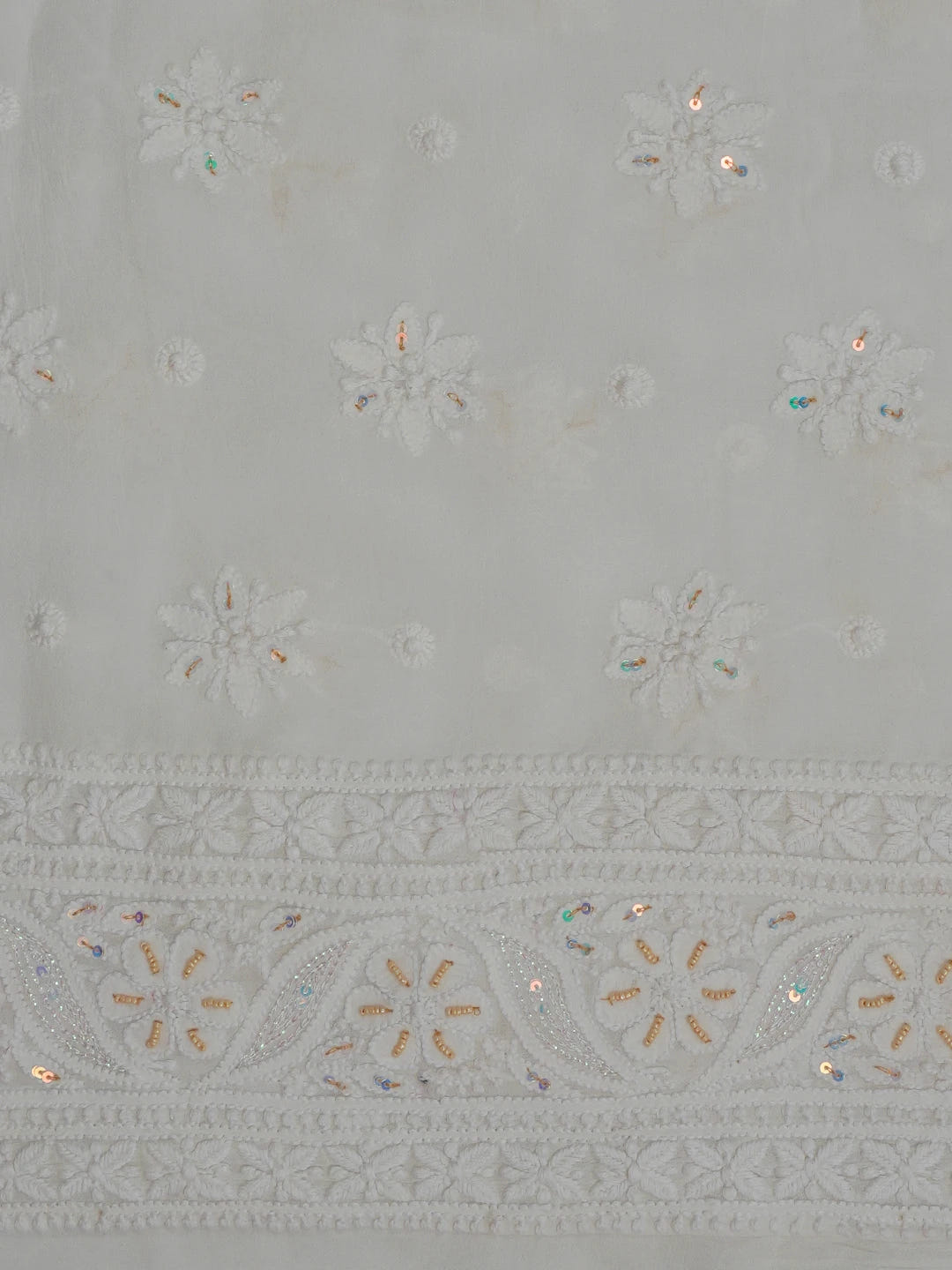 Ada Hand Embroidered White Viscose Georgette Lucknowi Chikankari Unstitched Kurta Piece With Sequinned and Cutdana Work 01A394848