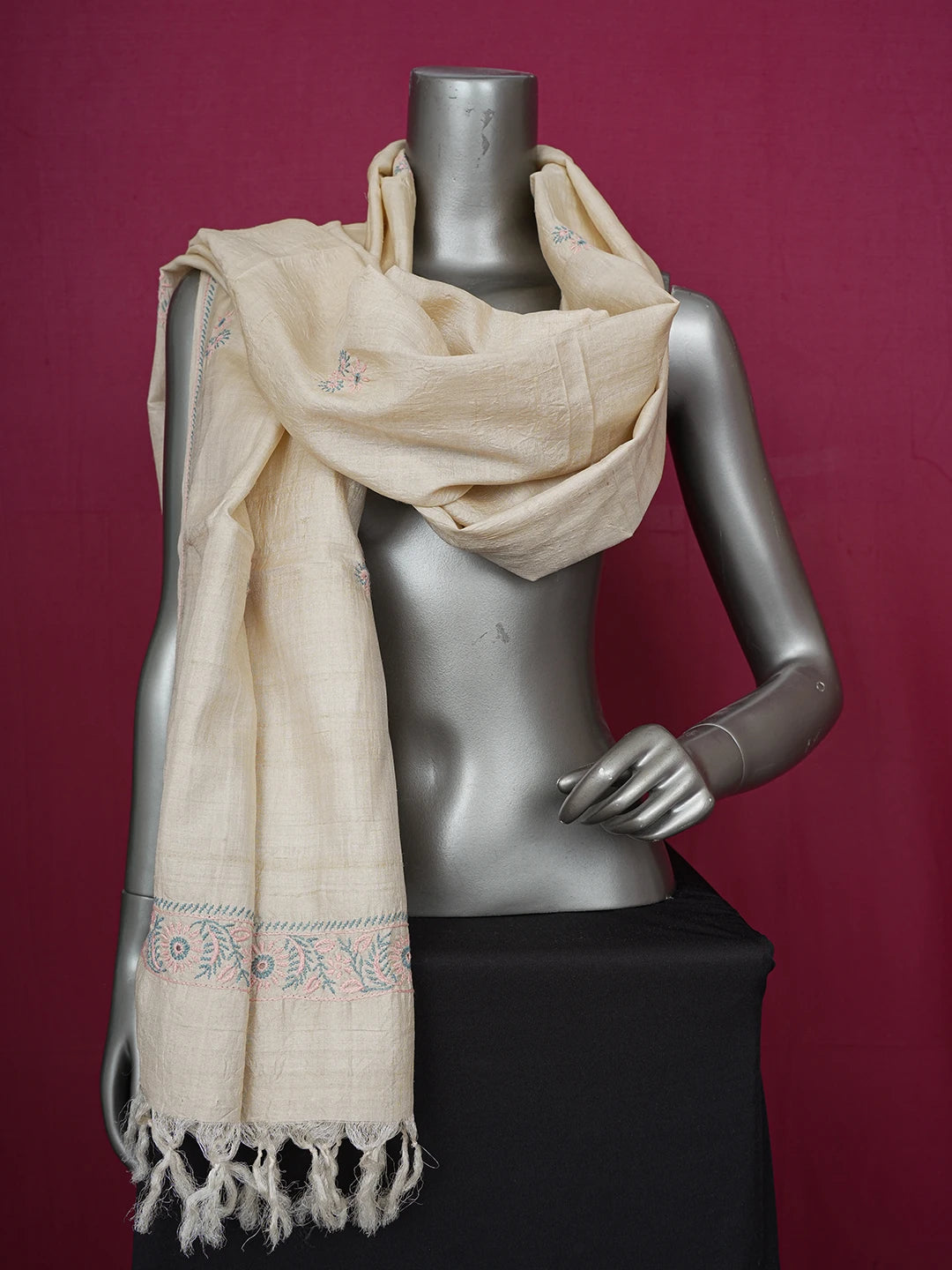 Ada Hand Embroidered Fawn Silk Lucknowi Chikankari Dupatta 01A256240
