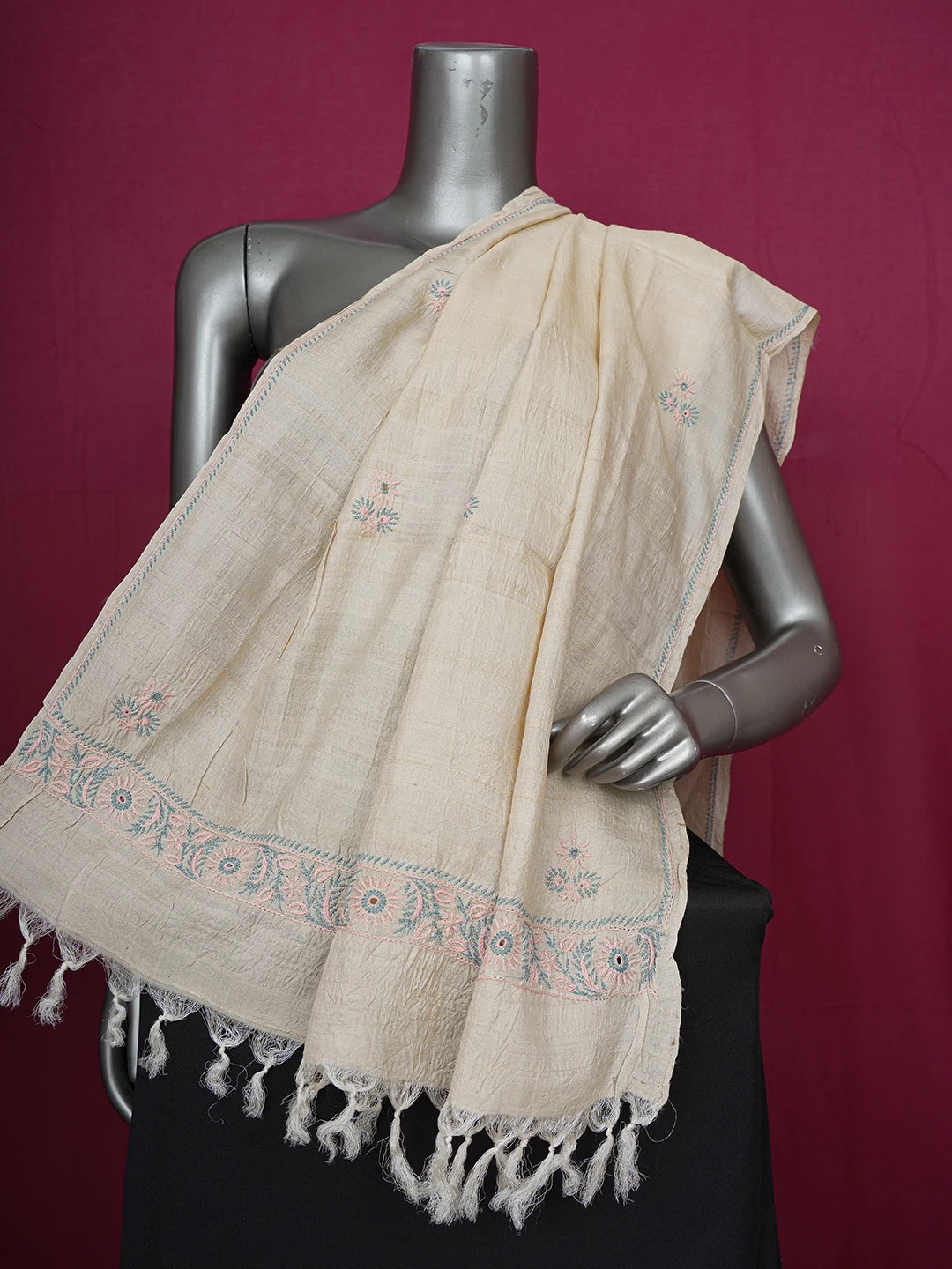 Ada Hand Embroidered Fawn Silk Lucknowi Chikankari Dupatta 01A256240