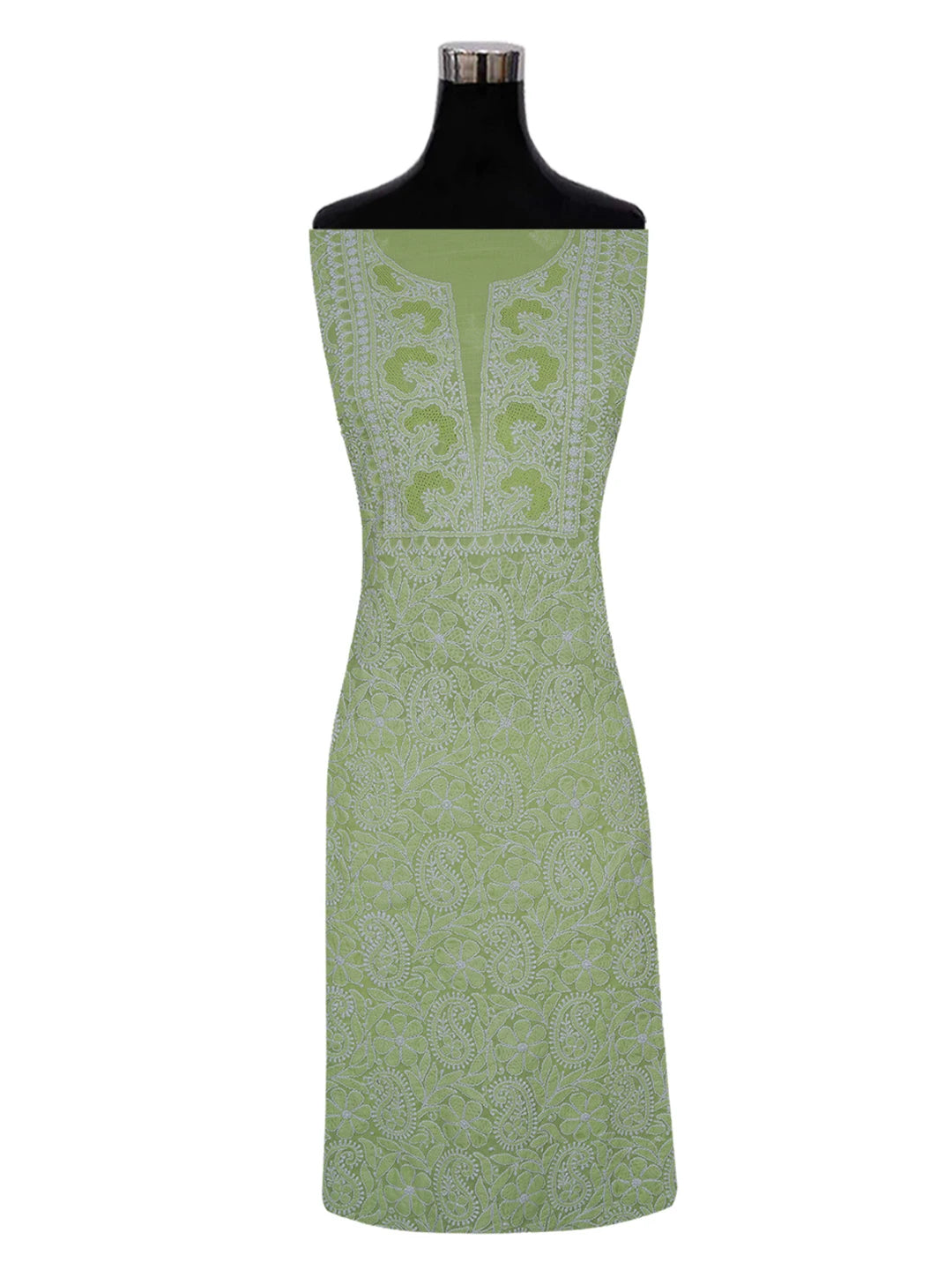 Ada Hand Embroidered Lime Green Cotton Lucknowi Chikankari Unstitched Kurta Piece 01A638764
