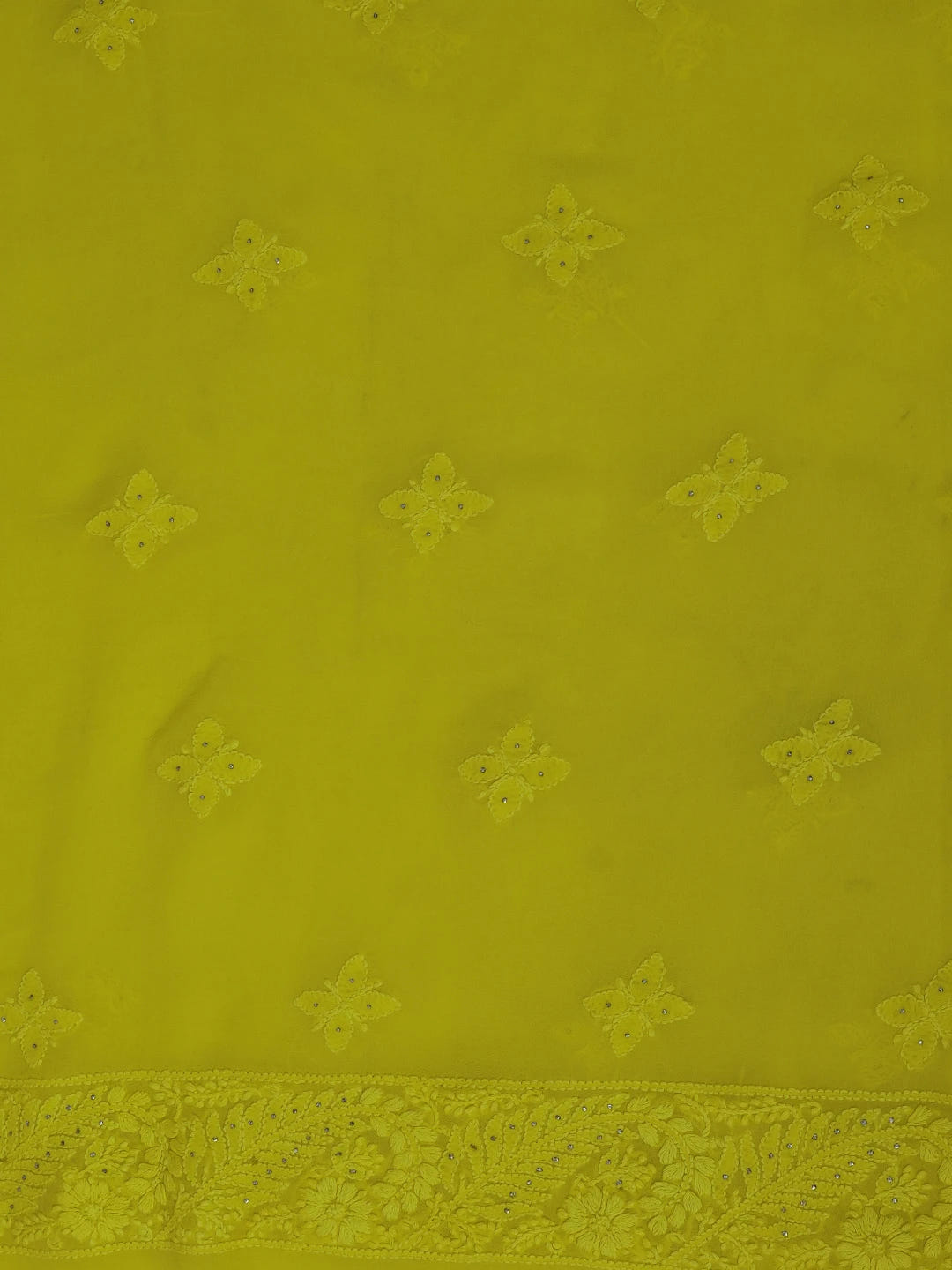 Ada Hand Embroidered Yellow Viscose Georgette Lucknowi Chikankari Unstitched Kurta Piece With Muqaish Work 01A375434