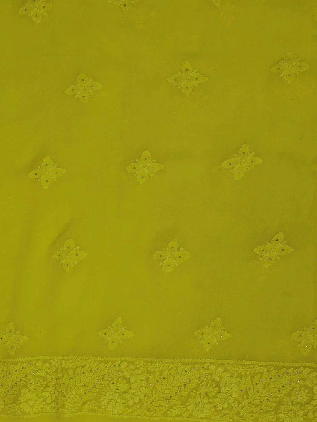 Ada Hand Embroidered Yellow Viscose Georgette Lucknowi Chikankari Unstitched Kurta Piece With Muqaish Work 01A375434