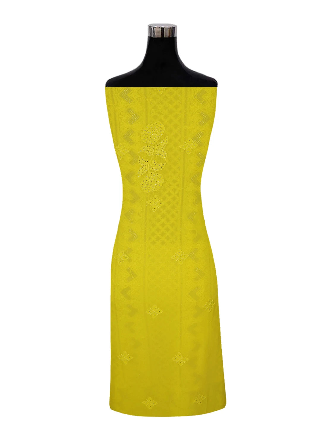 Ada Hand Embroidered Yellow Viscose Georgette Lucknowi Chikankari Unstitched Kurta Piece With Muqaish Work 01A375434
