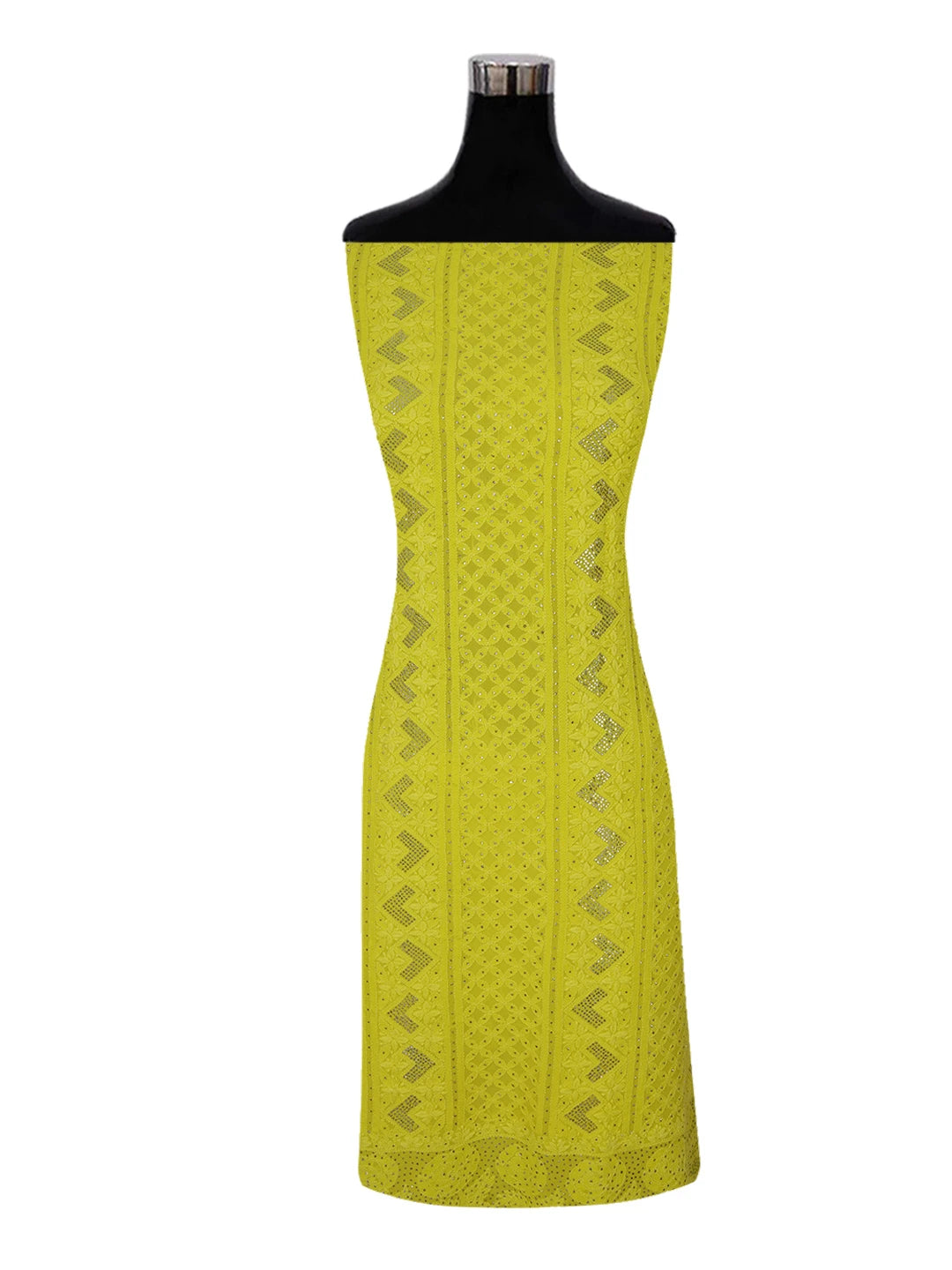 Ada Hand Embroidered Yellow Viscose Georgette Lucknowi Chikankari Unstitched Kurta Piece With Muqaish Work 01A375434