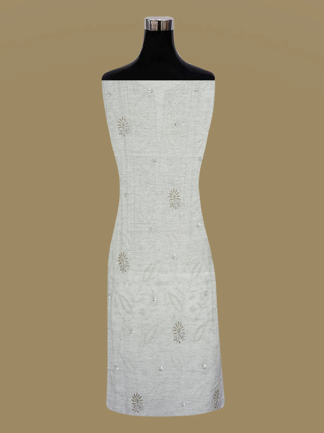 Ada Hand Embroidered Grey Chanderi Lucknowi Chikankari Unstitched Kurta Dupatta Set With Sequinned Work 01A605341