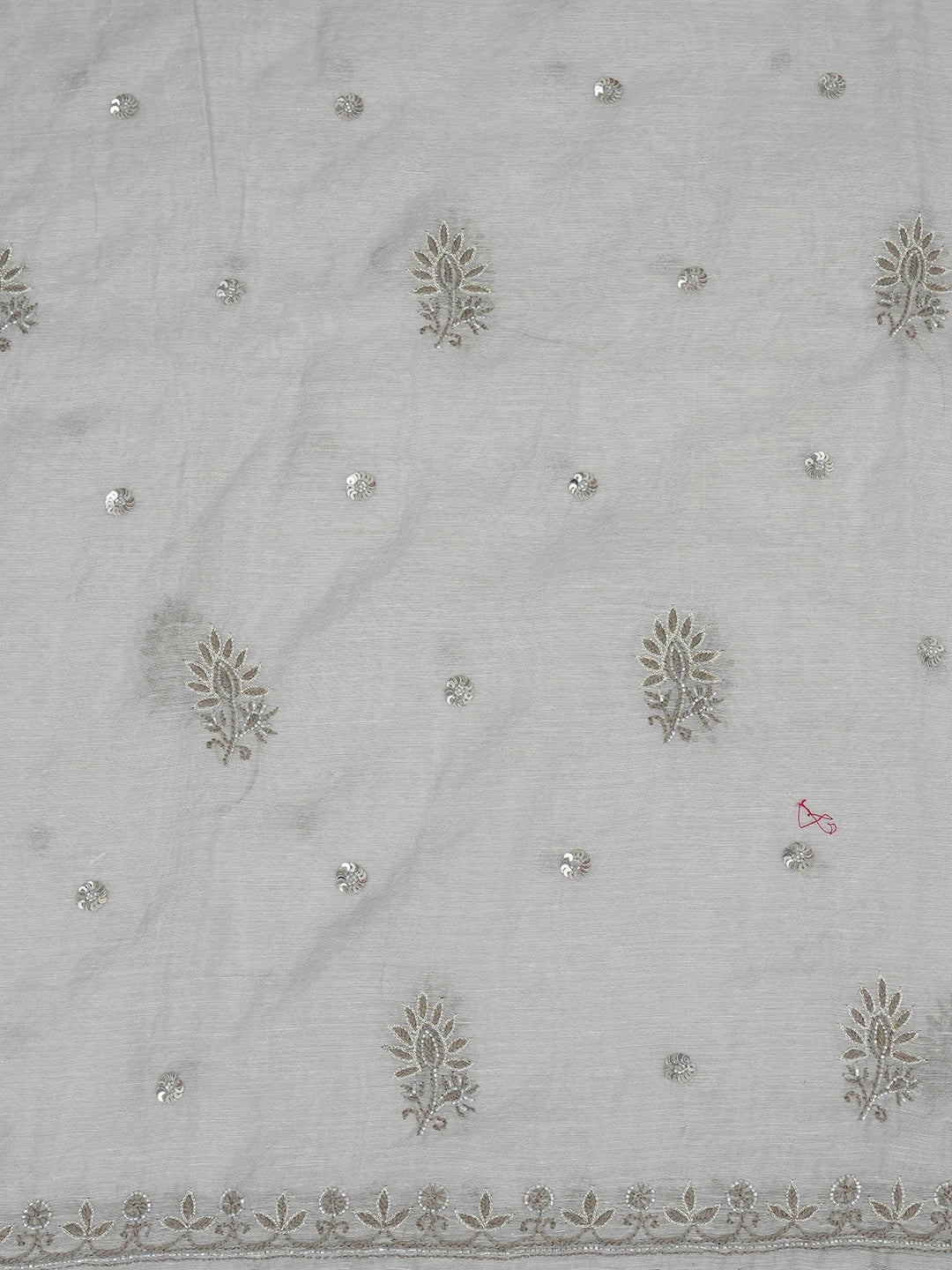 Ada Hand Embroidered Grey Chanderi Lucknowi Chikankari Unstitched Kurta Dupatta Set With Sequinned Work 01A605341