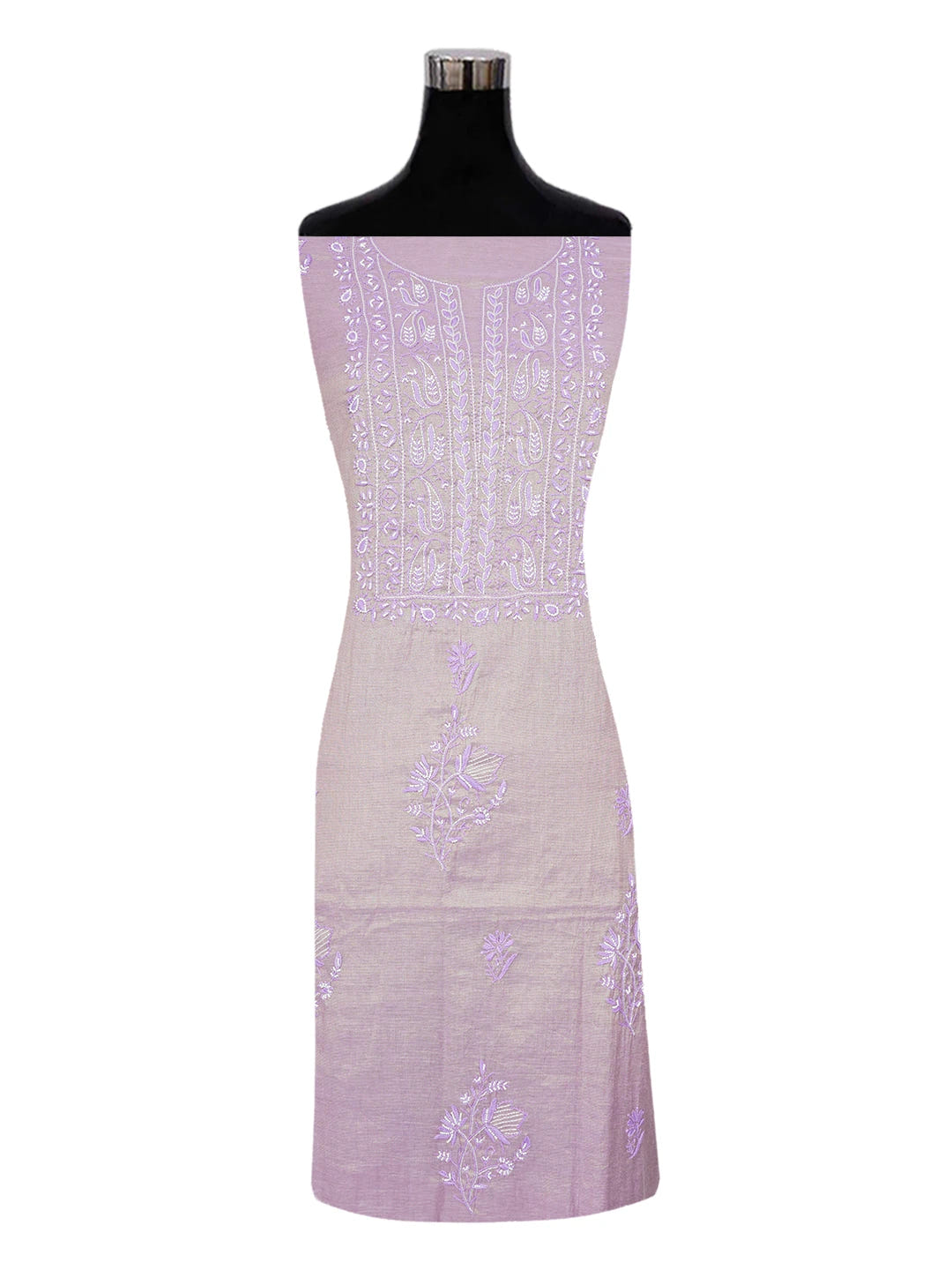 Ada Hand Embroidered Mauve Tissue Lucknowi Chikankari Unstitched Kurta Dupatta Set With Pearl Work 01A614217