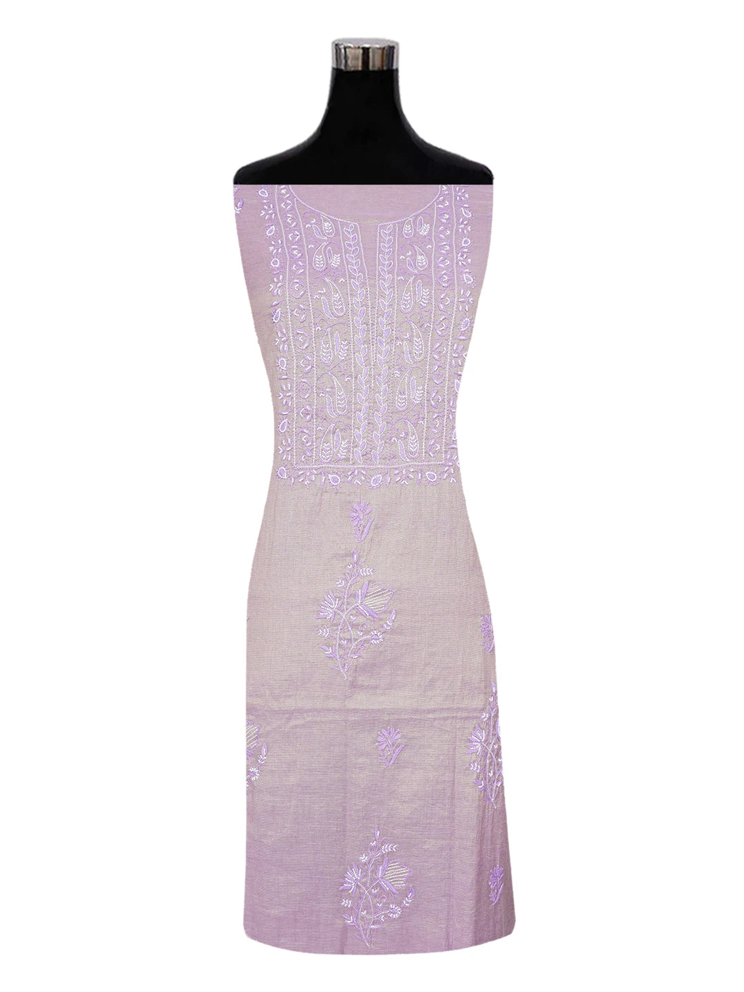 Ada Hand Embroidered Mauve Tissue Lucknowi Chikankari Unstitched Kurta Dupatta Set With Pearl Work 01A614217