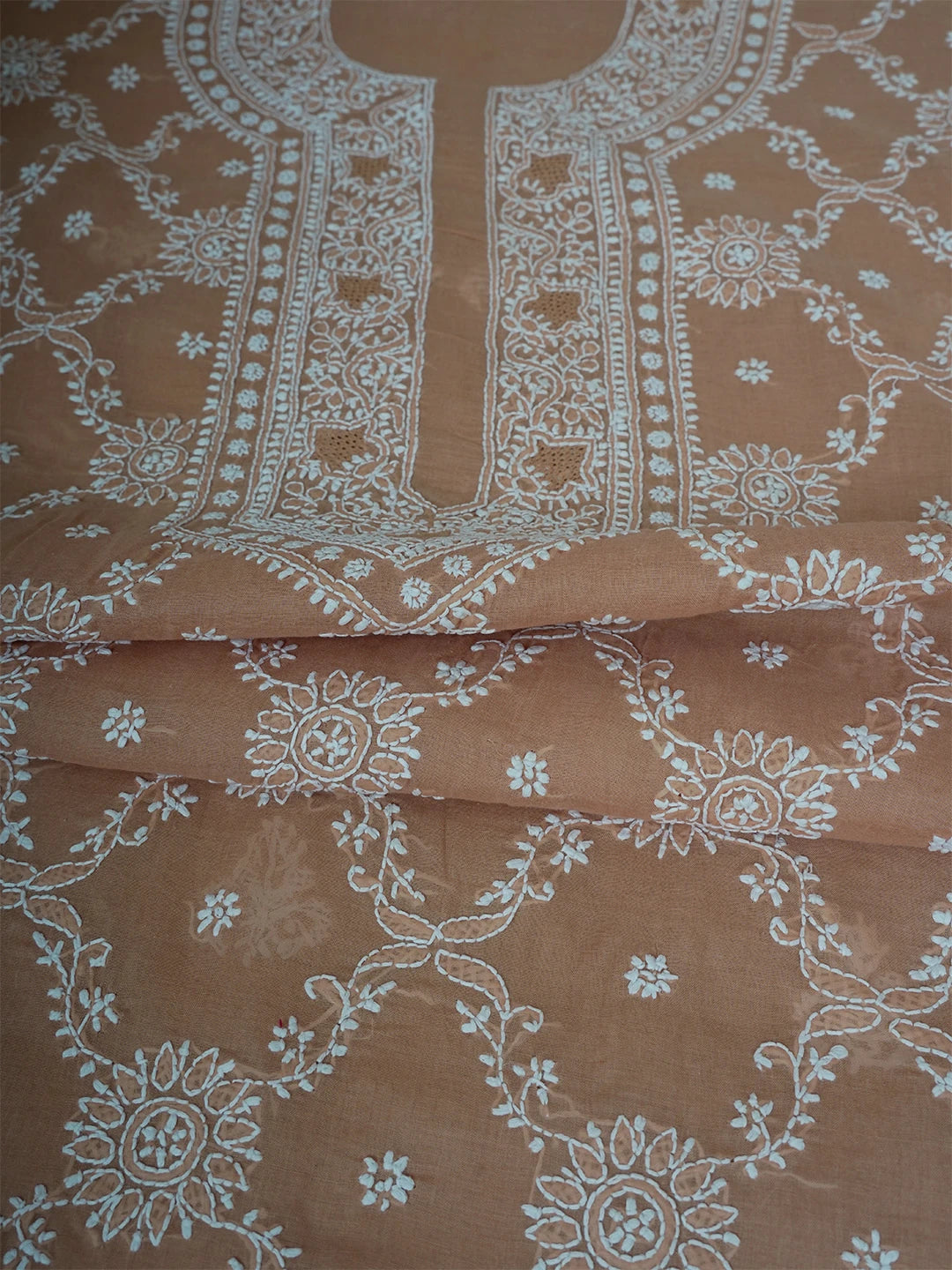 Ada Hand Embroidered Fawn Cotton Lucknowi Chikankari Unstitched Men's Kurta Piece 01A630987