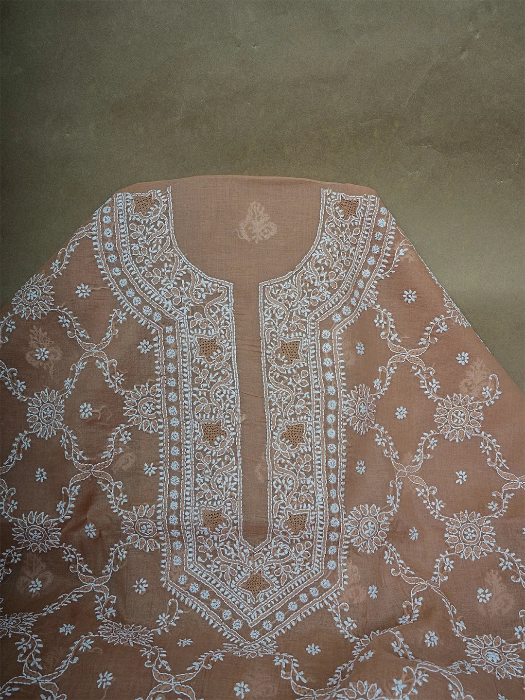 Ada Hand Embroidered Fawn Cotton Lucknowi Chikankari Unstitched Men's Kurta Piece 01A630987