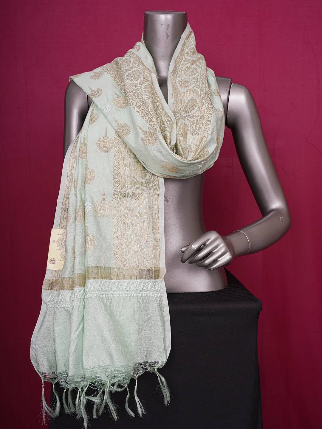 Ada Hand Embroidered Sea Green Chanderi Lucknowi Chikankari Dupatta 01A496033