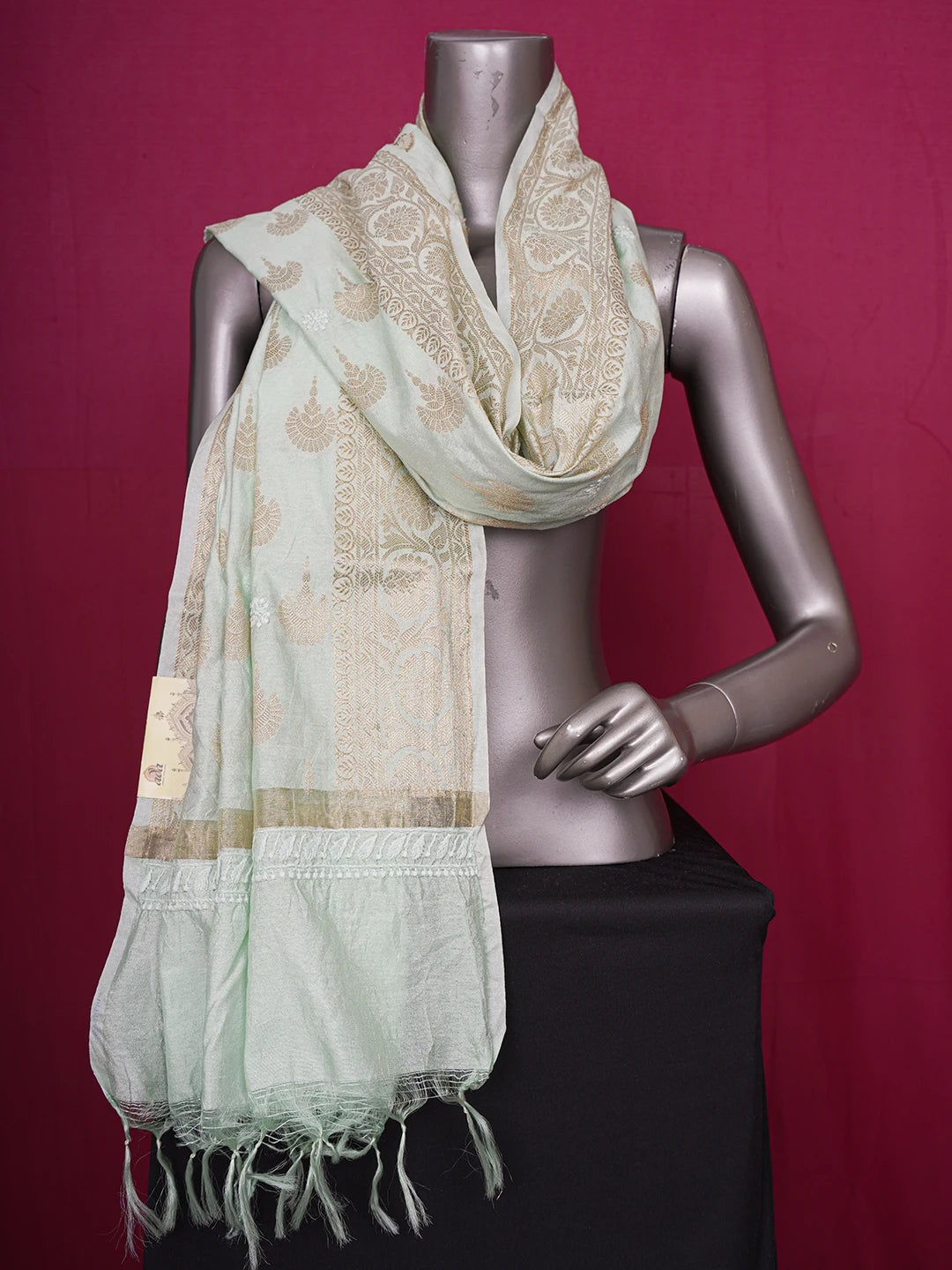 Ada Hand Embroidered Sea Green Chanderi Lucknowi Chikankari Dupatta 01A496033