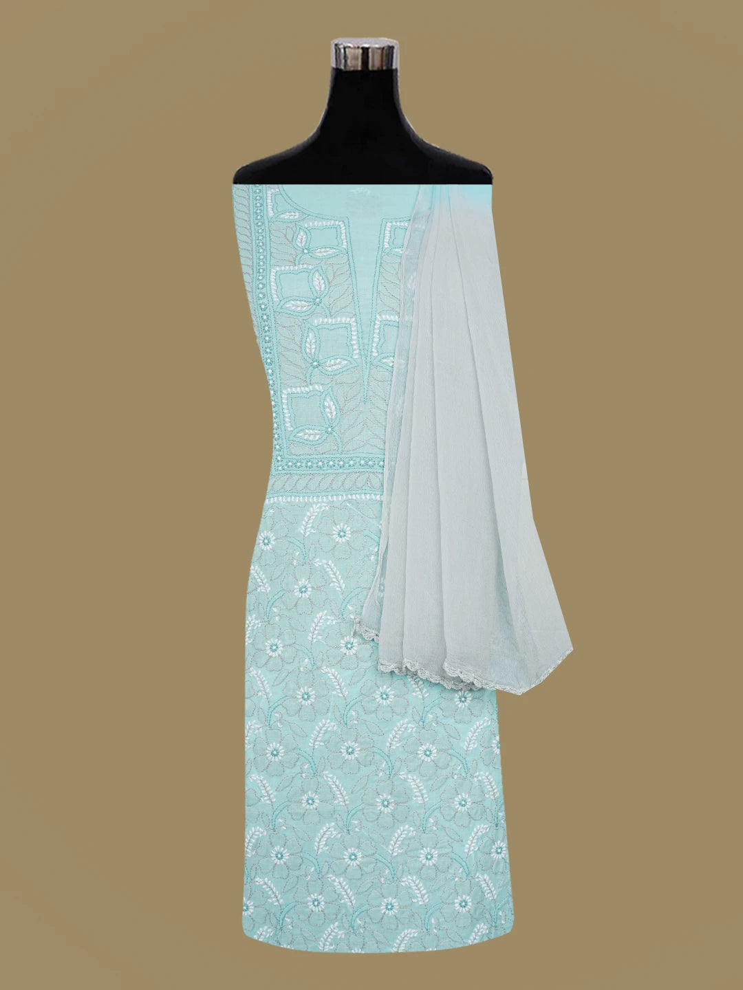 Ada Hand Embroidered Sky Blue Cotton Lucknowi Chikankari Unstitched Suit Piece 01A626825